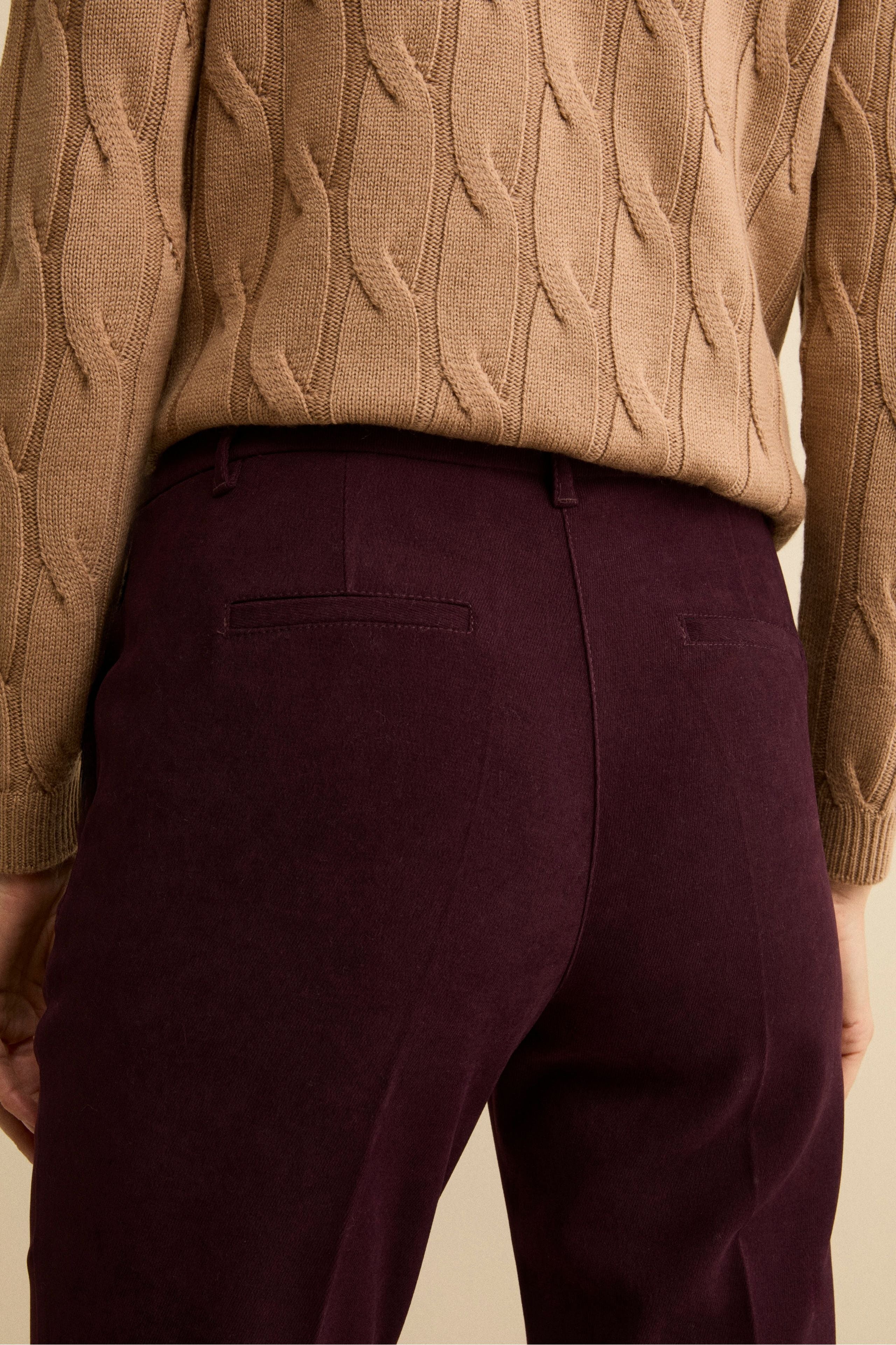 Regular-Fit Cigarette Trousers in Velvet - Burgundy