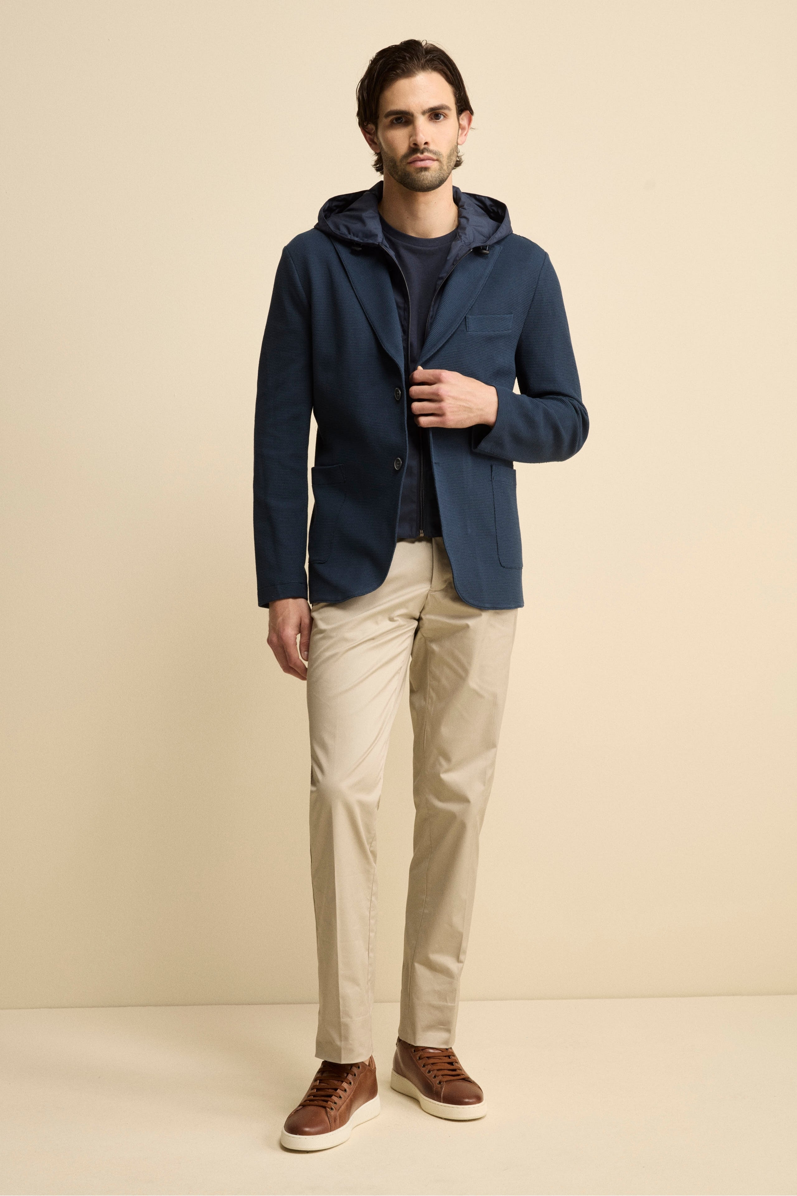 Giacca in Cotone con Pettorina e Cappuccio - BLU