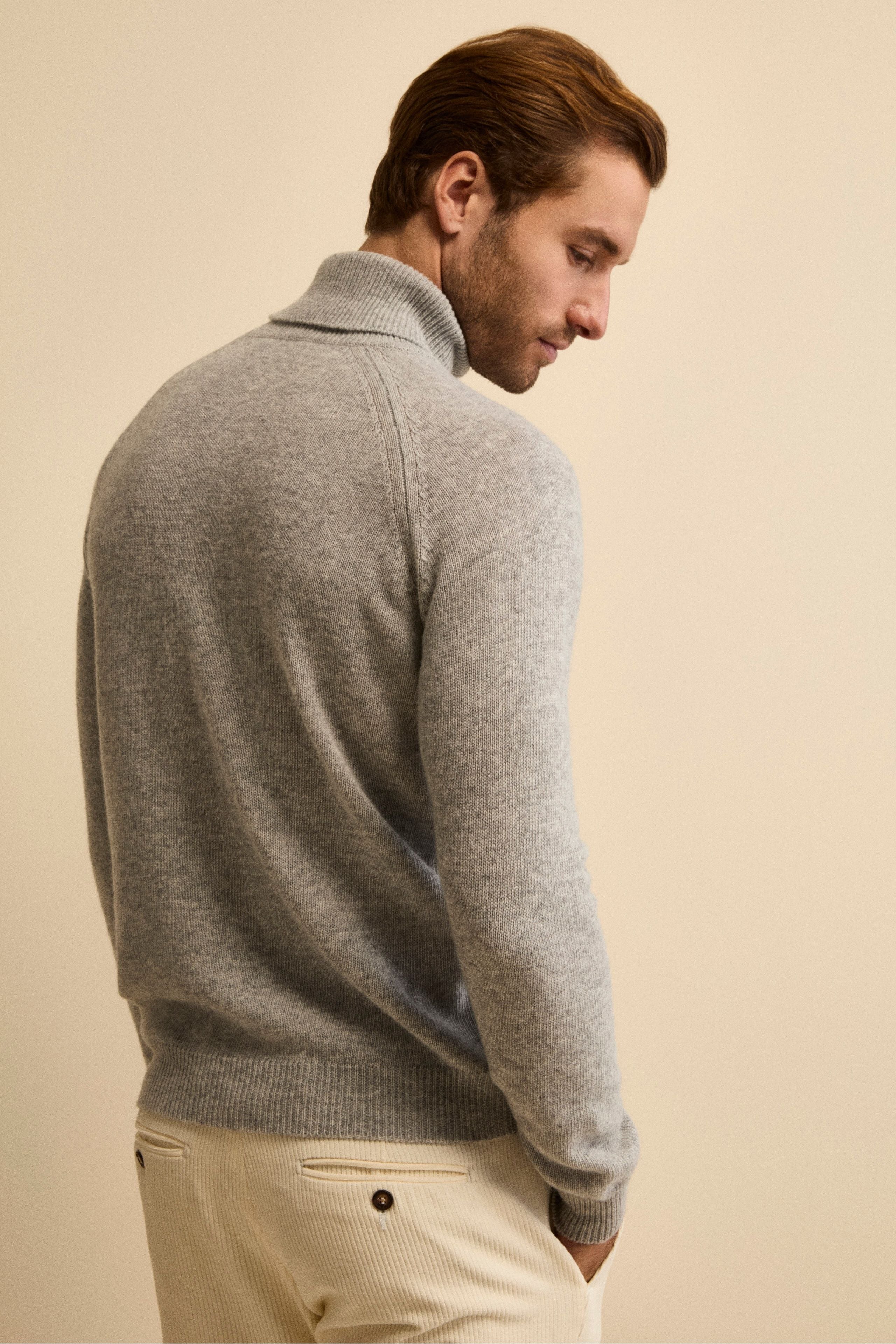 Jacquard Turtleneck in Wool and Cashmere - GREY/BEIGE