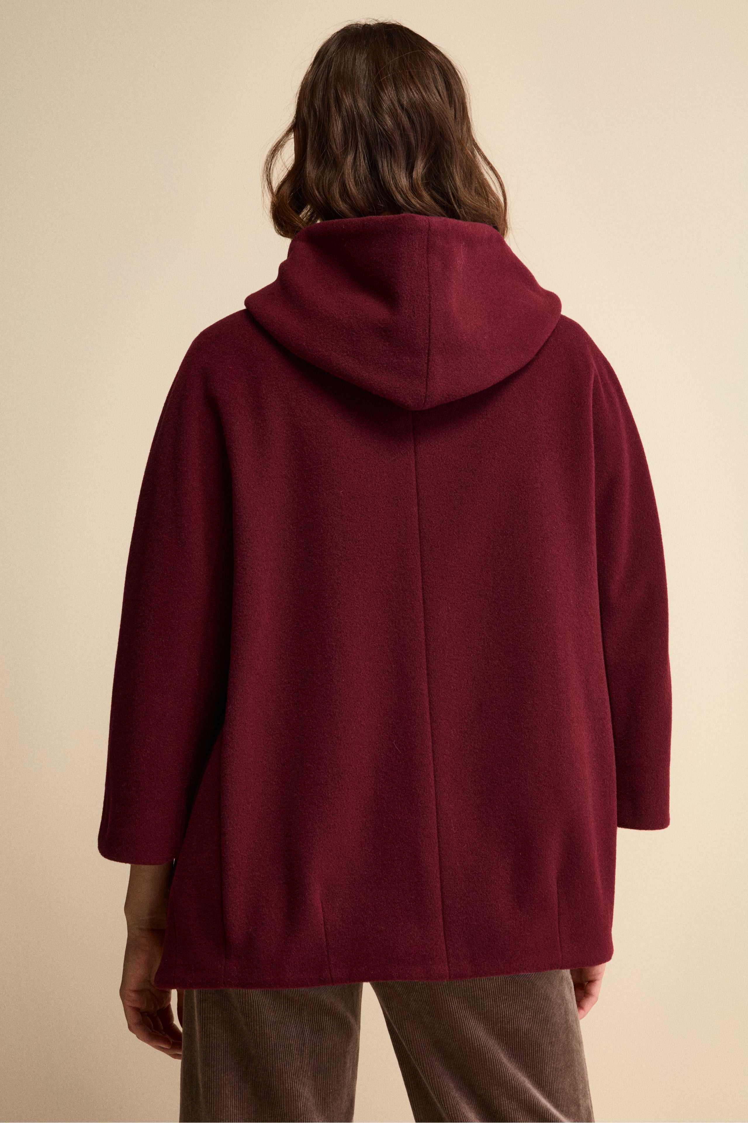 Wool and Cashmere Cape with Hood and Lining - Burgundy