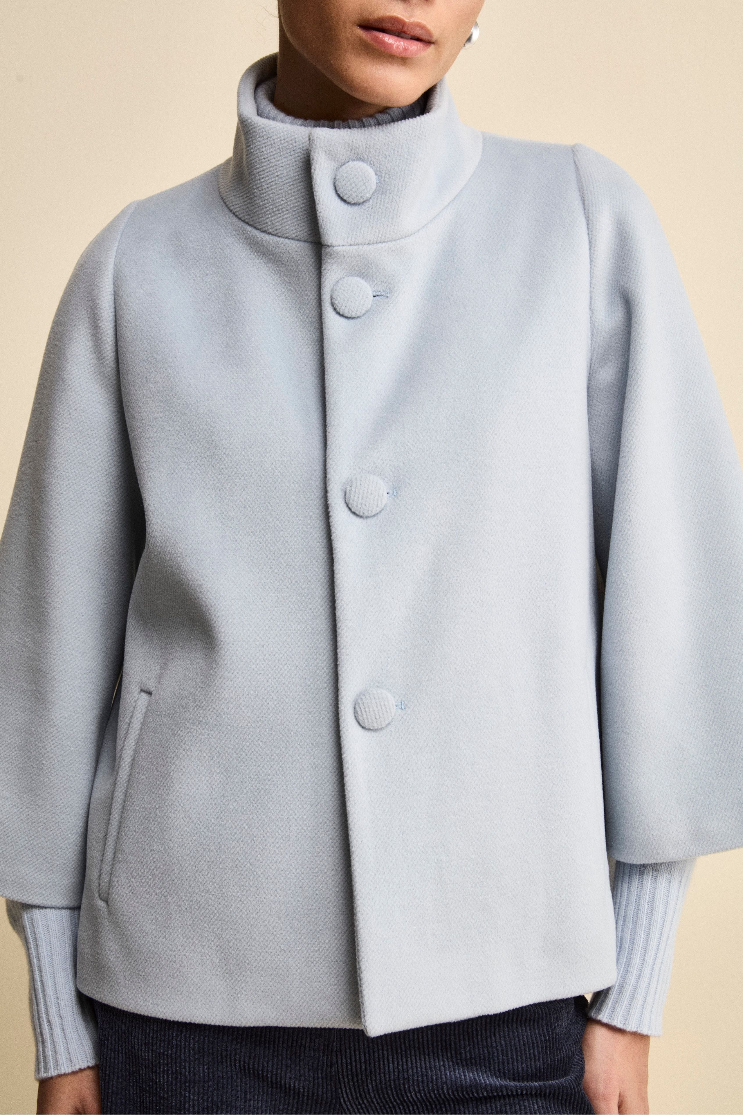 Short Flared Coat with Lining - Dust grey