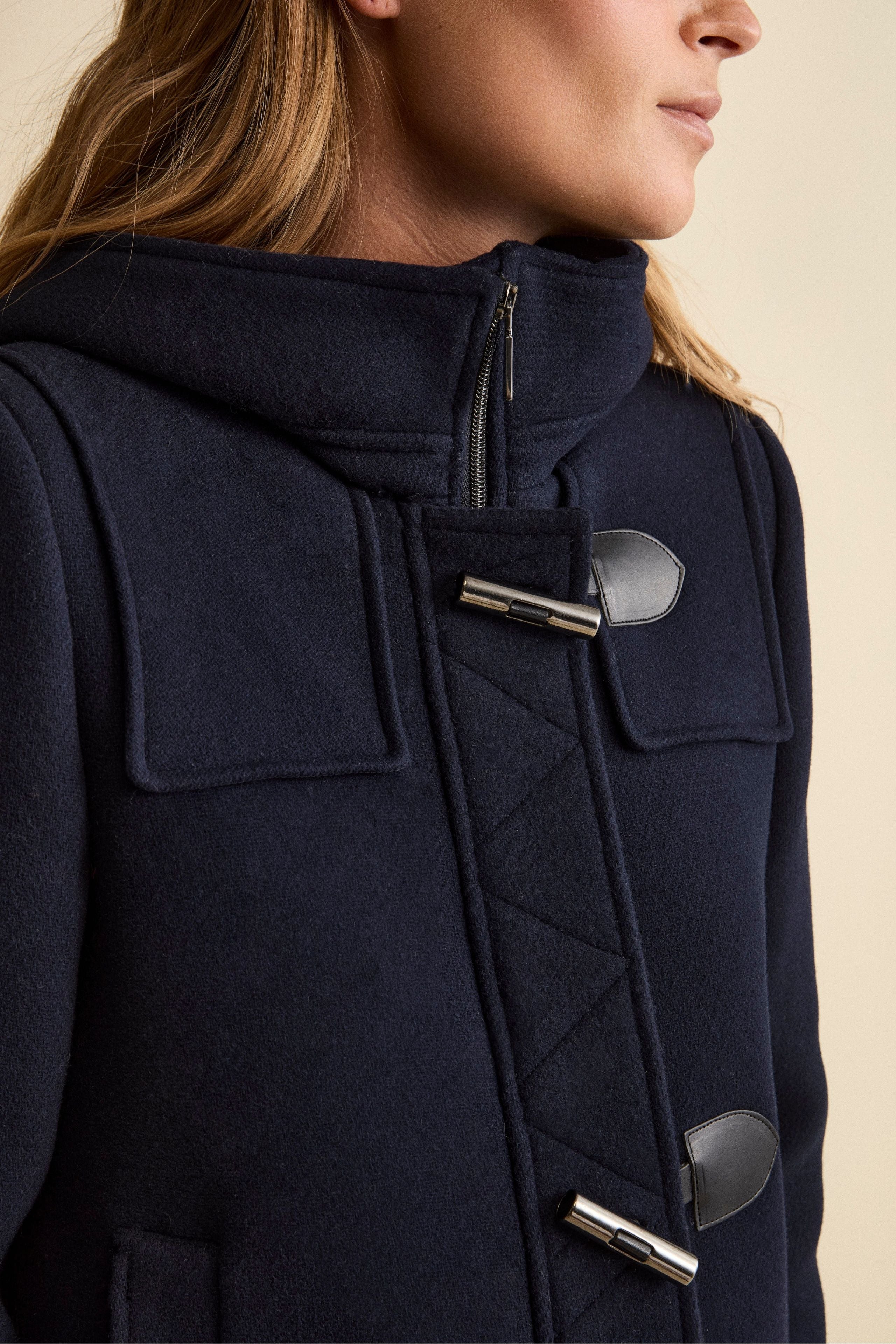 Wool Blend Duffle Coat with Hood - BLUE