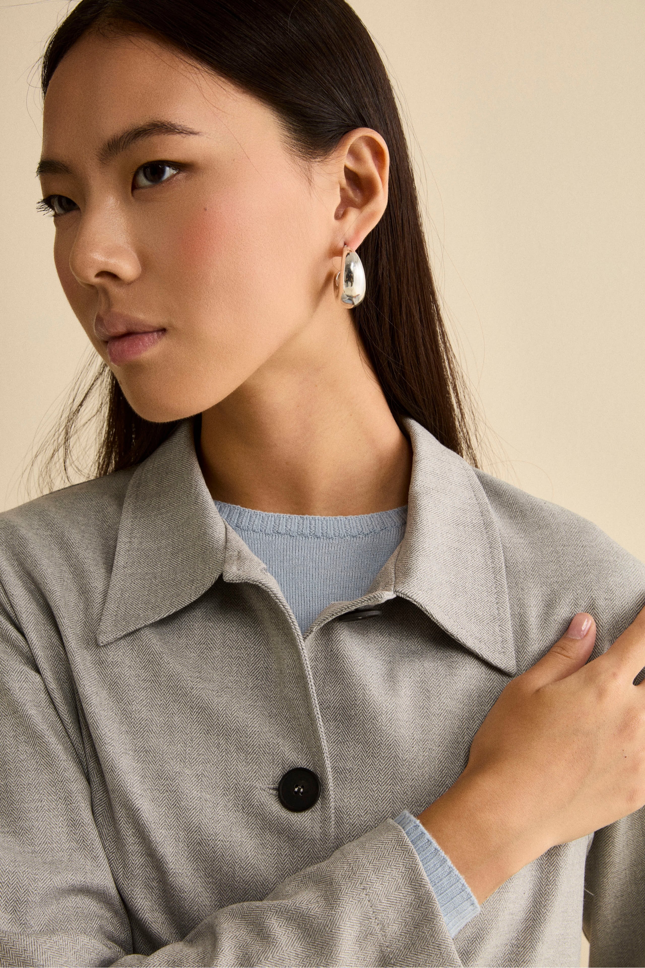 Short Herringbone Overshirt Jacket - Grey herringbone