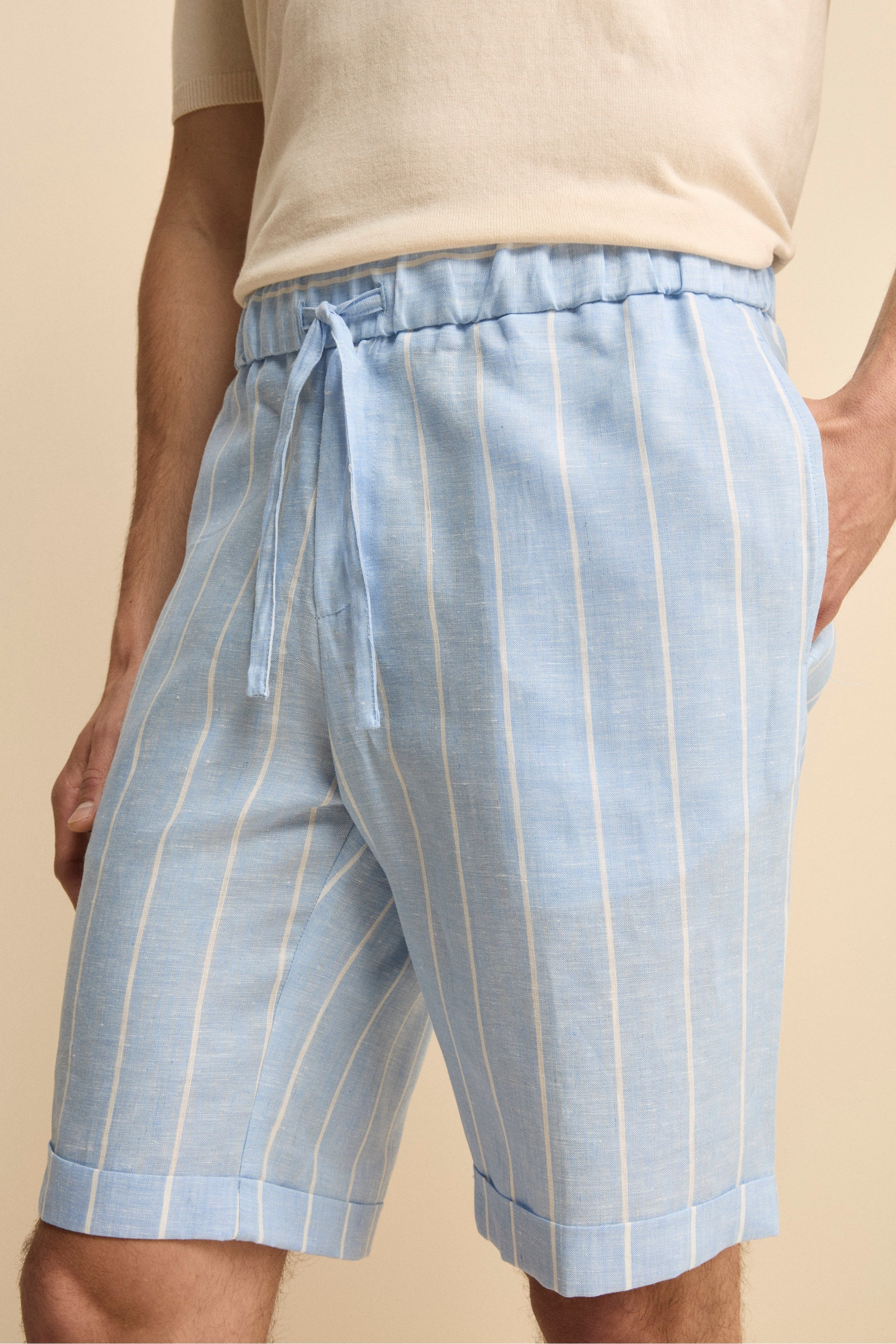 Bermuda in Lino con Coulisse - AZZURRO RIGATO