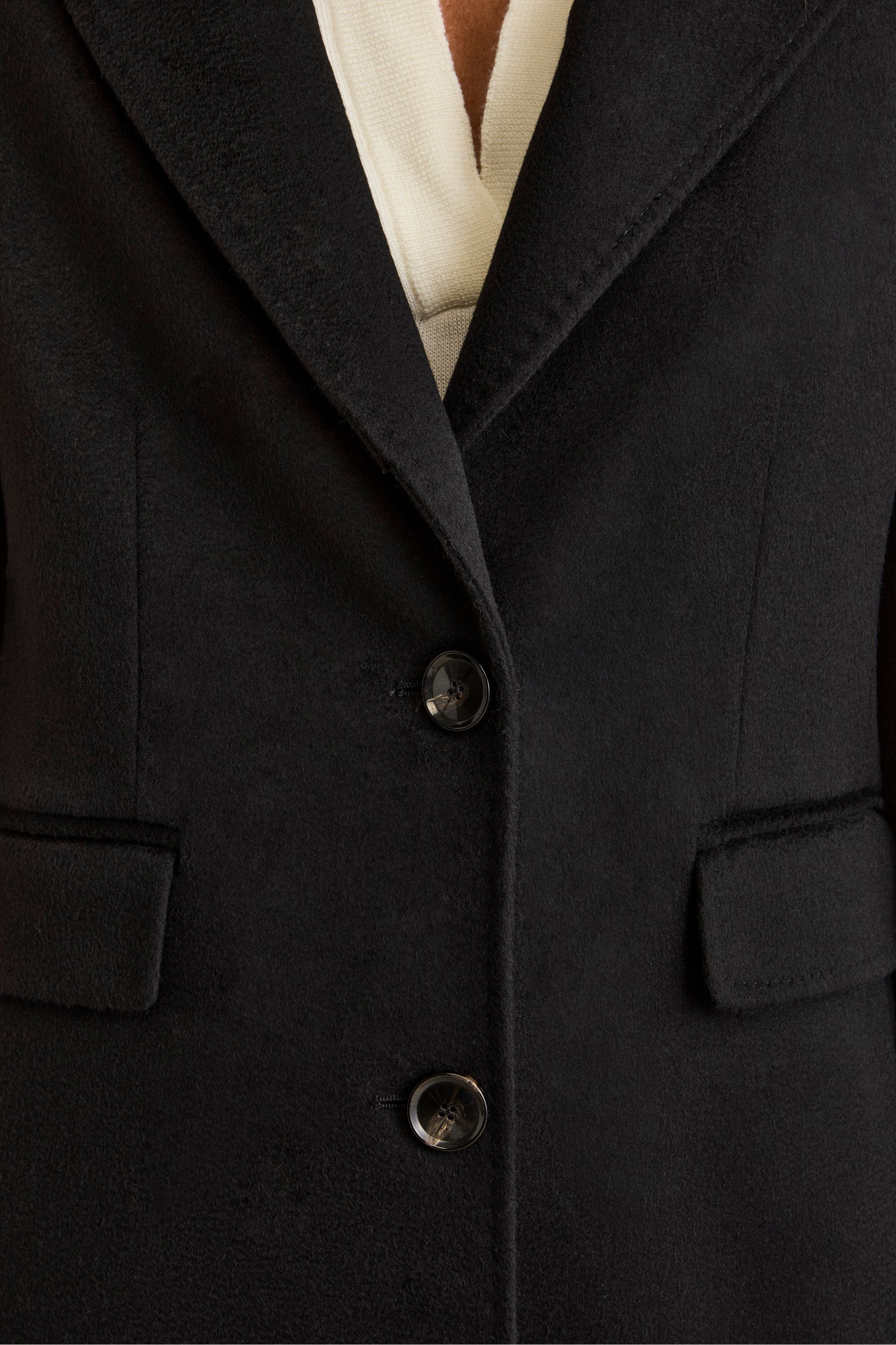 Long Single-Breasted Coat in Virgin Wool - BLACK