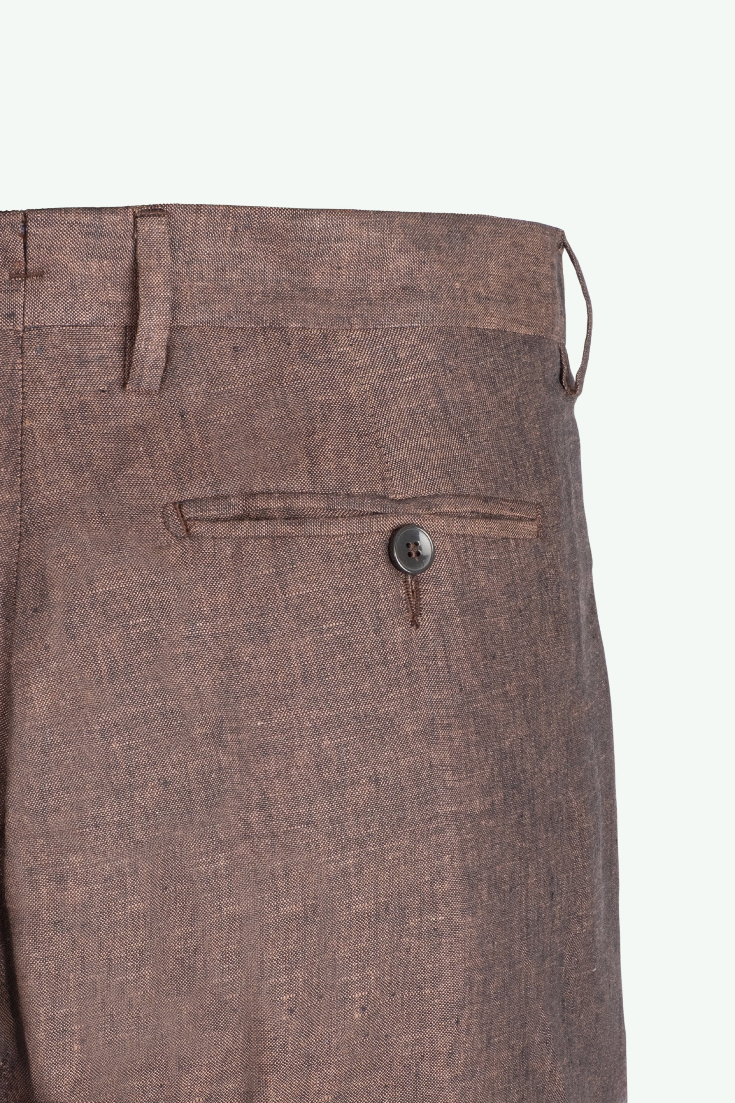 Pantalone Slim Fit in Lino con Pieghe - MARRONE