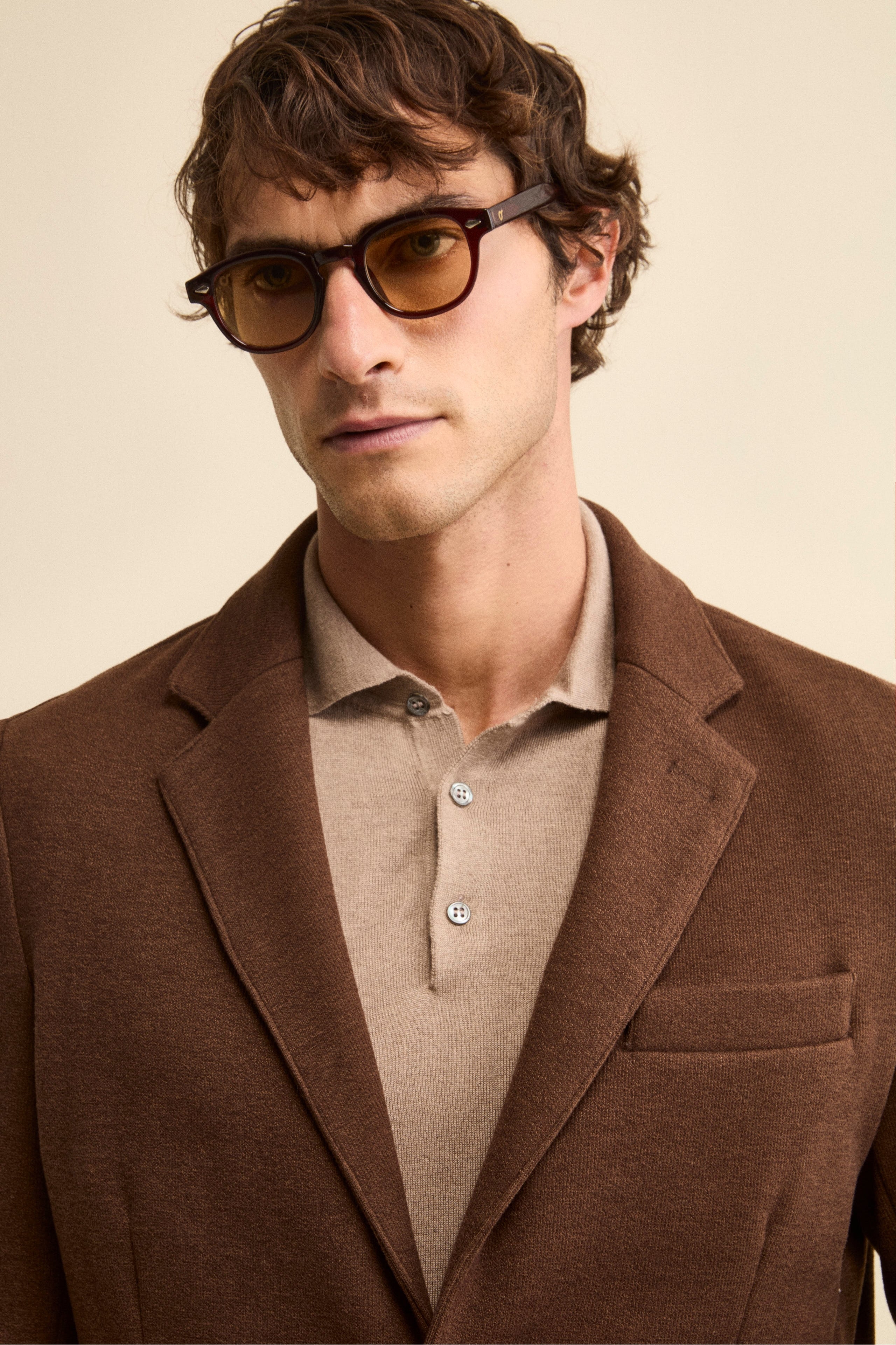 Unlined Single-Breasted Jersey Blazer - brown