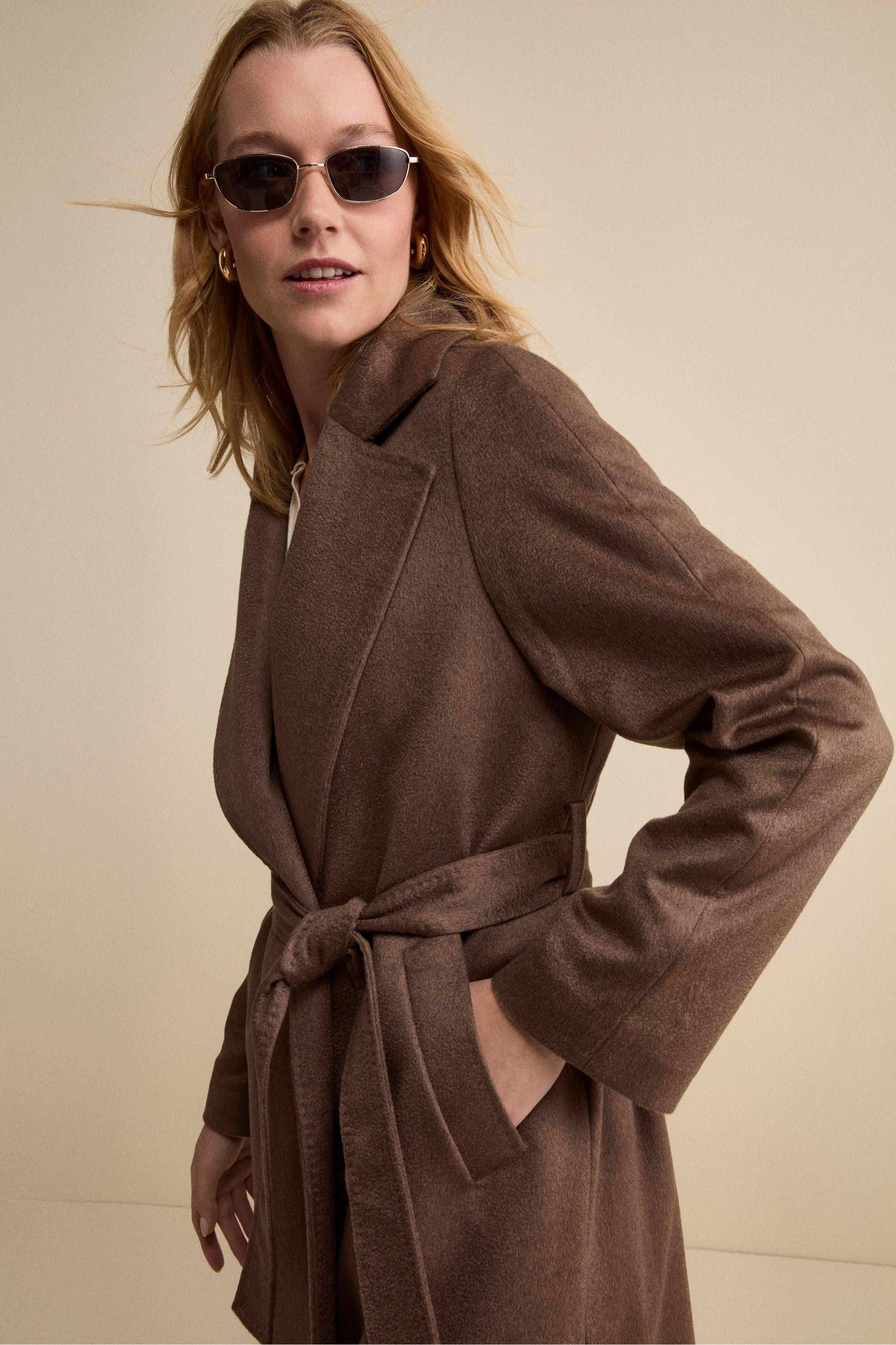 Cappotto Vestaglia Lungo in Puro Cashmere - NOCCIOLA