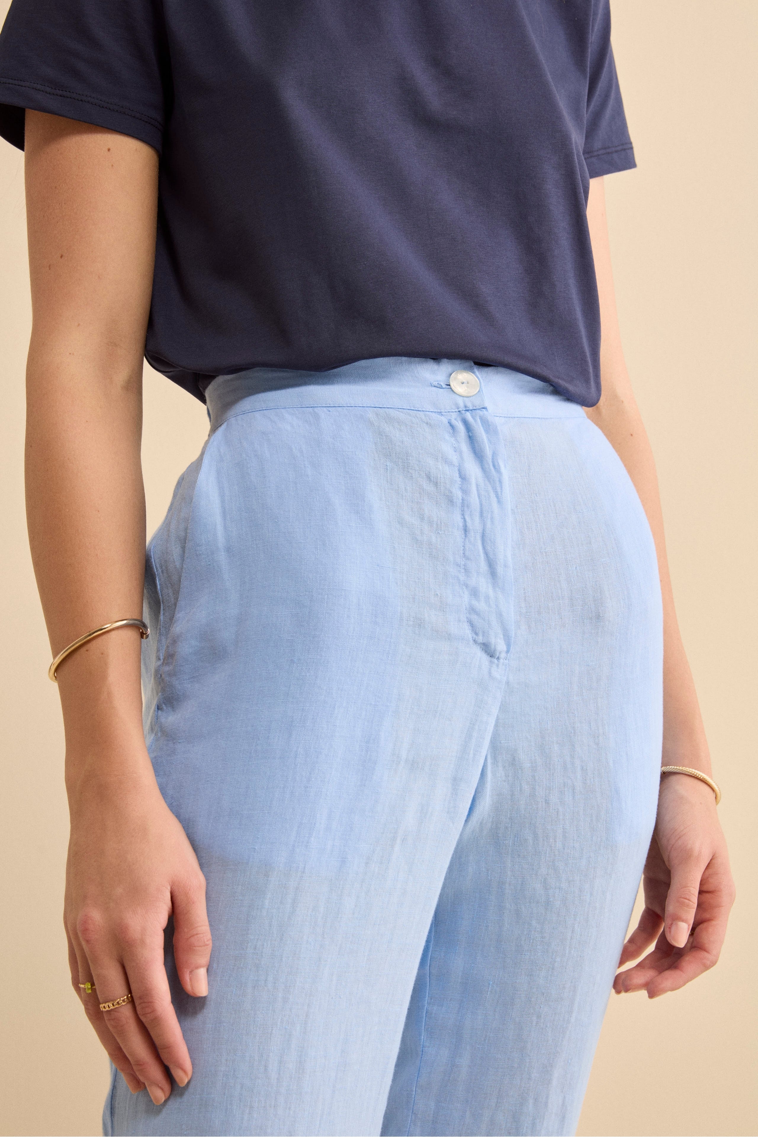 Pantalone Over in Lino con Elastico - AZZURRO