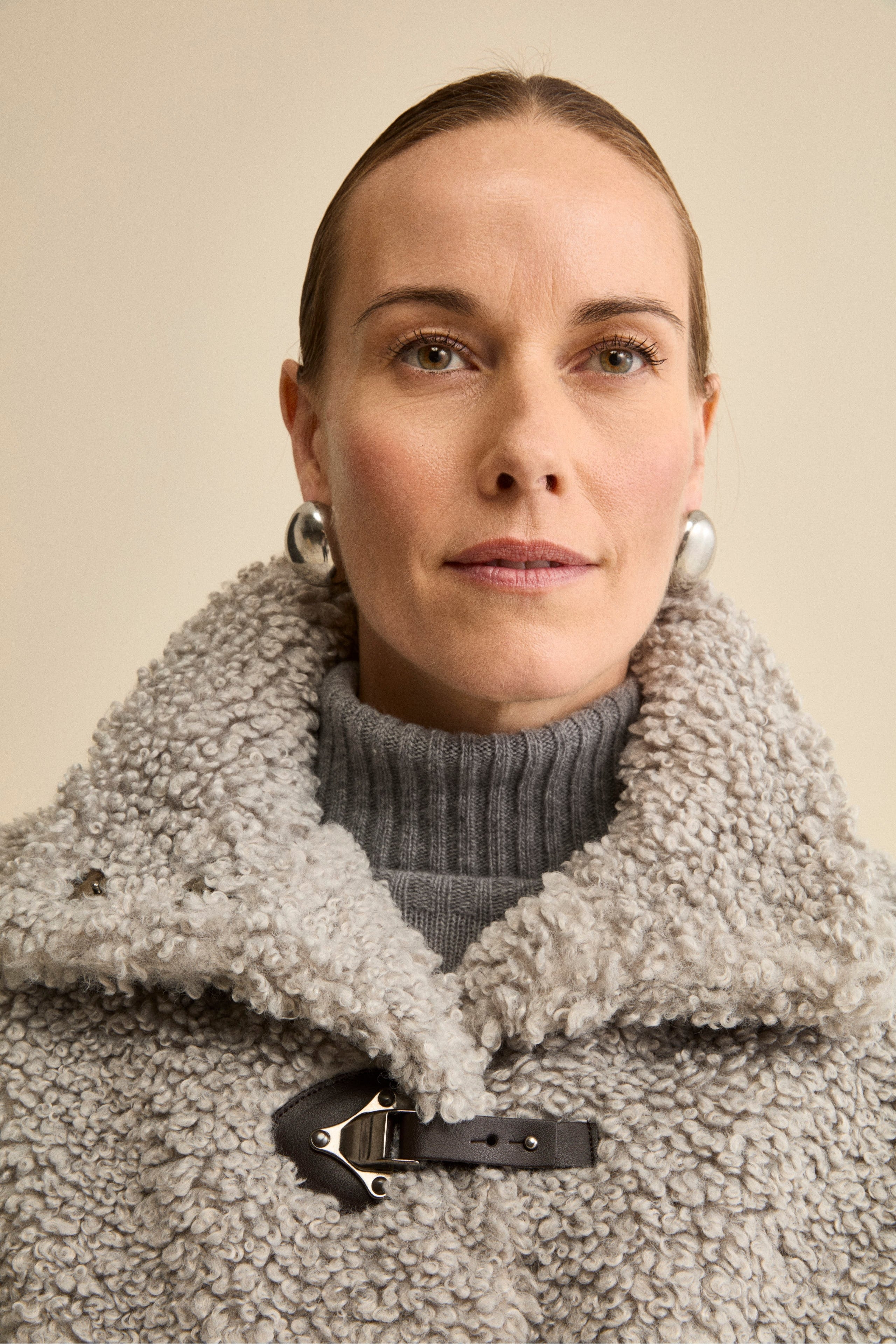 Cape teddy oversize à manches courtes - PERLE