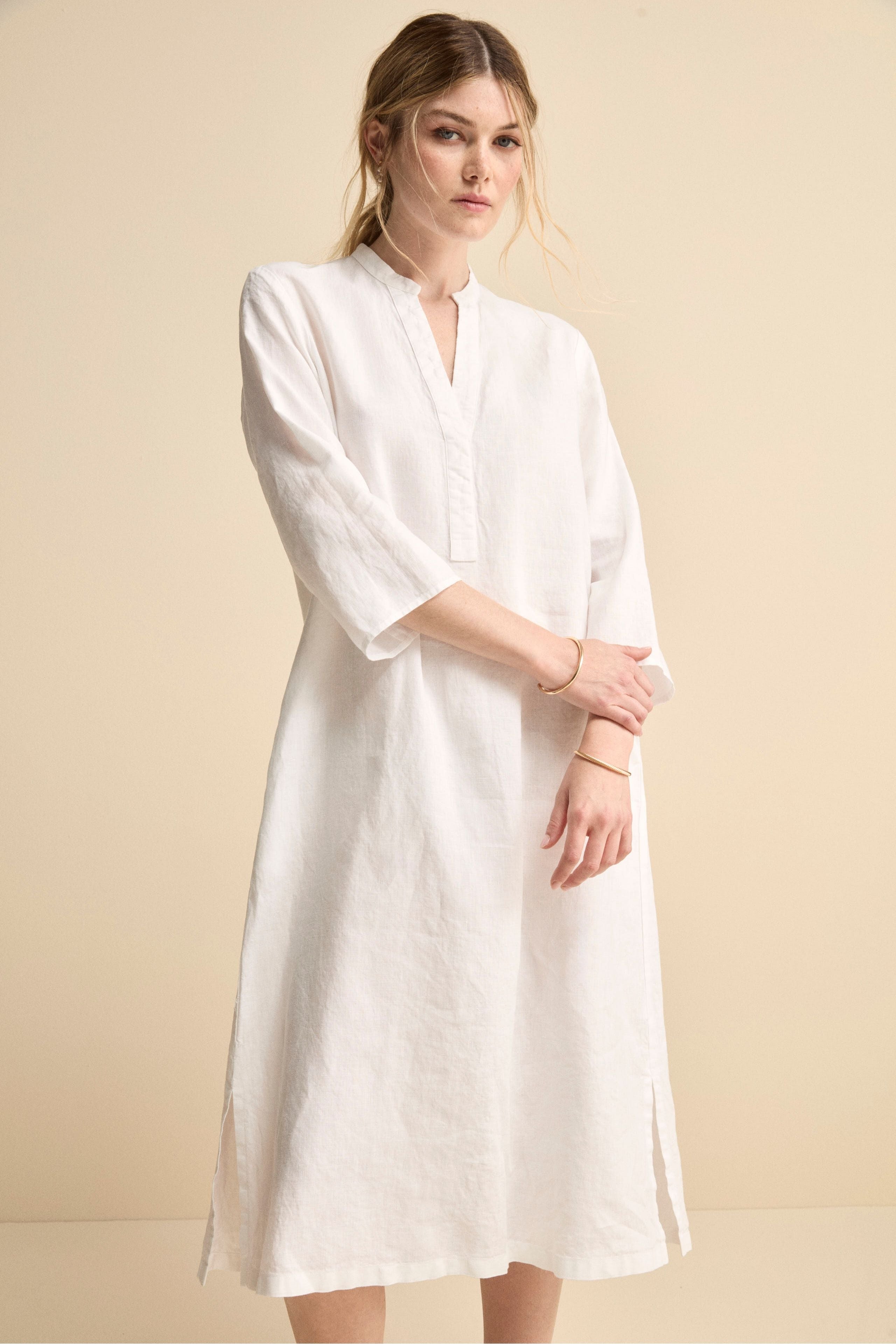 Caftano Lungo in Puro Lino - BIANCO