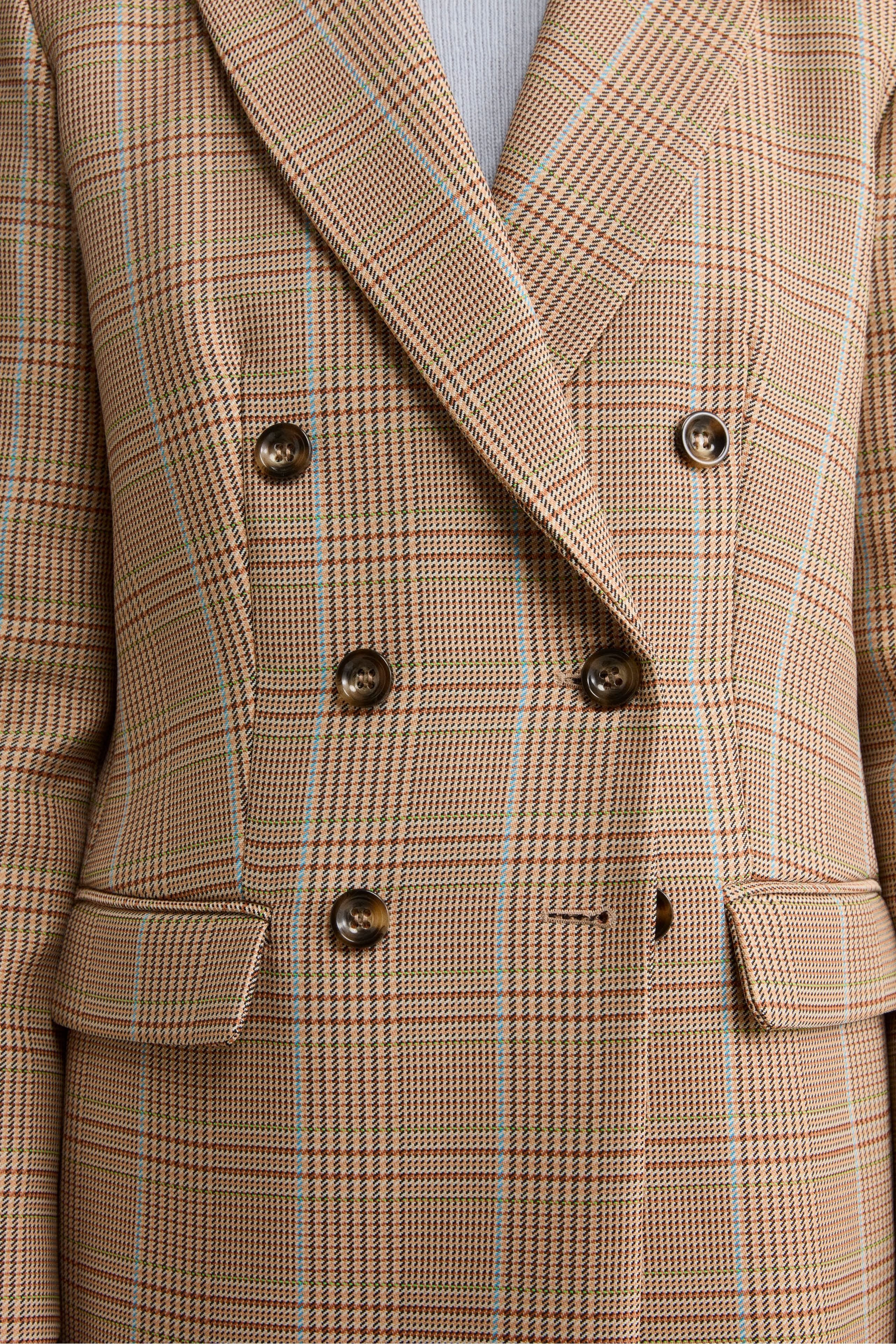 Double-Breasted Checked Jacket in Cotton Blend - Camel Check