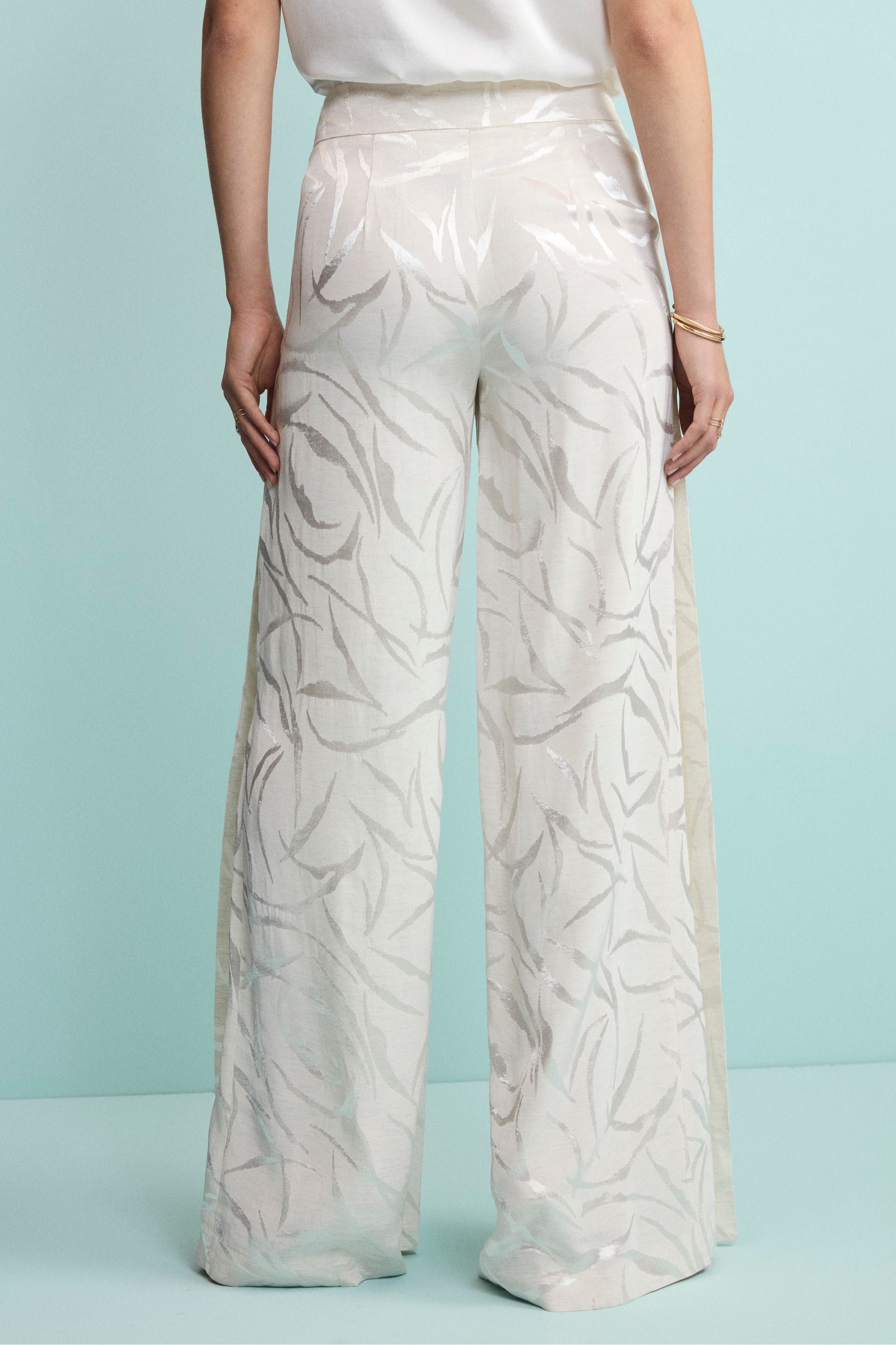 Pantalone Aperto Damascato in Misto Lino - ECRU