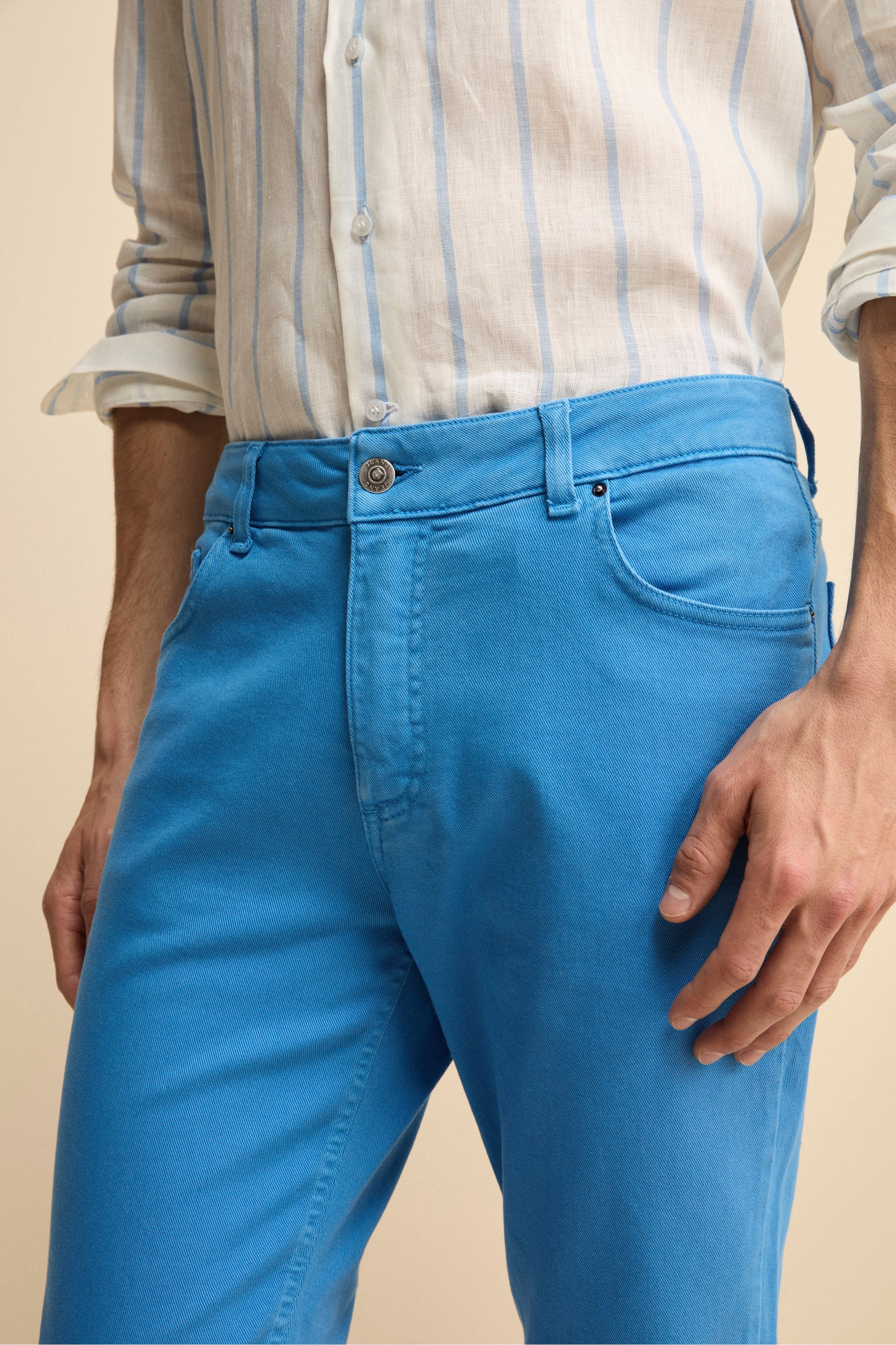 Pantalone Slim Fit Cinque Tasche in Denim - AZZURRO