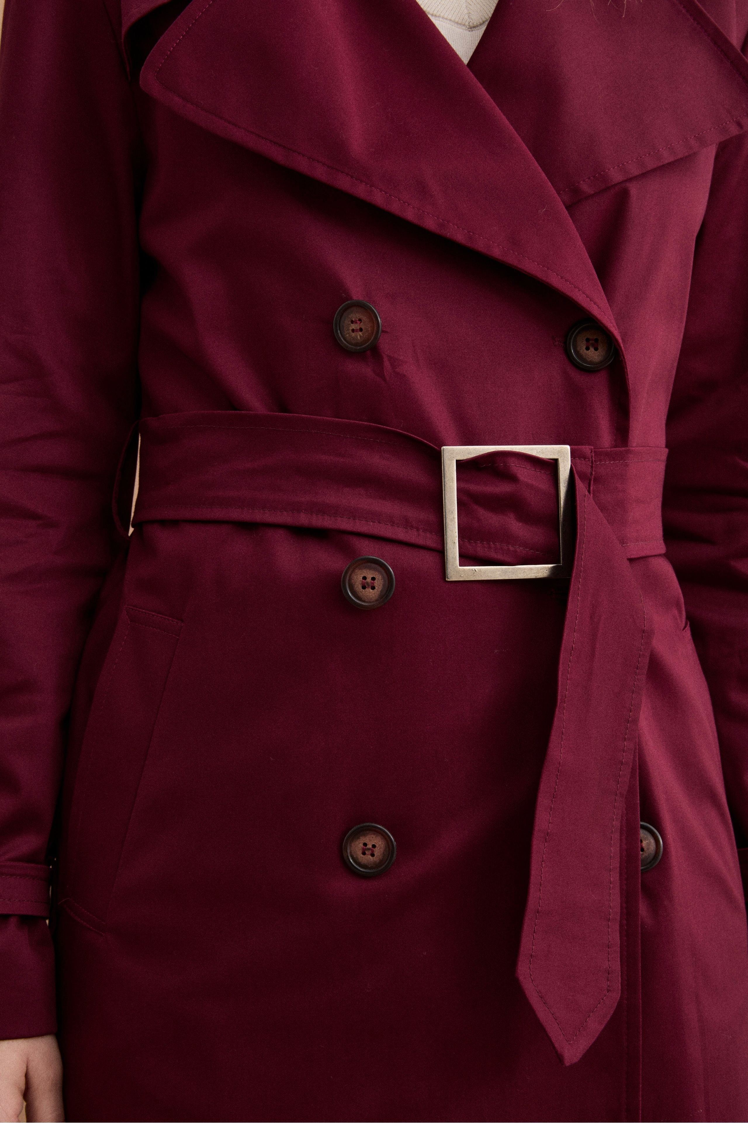 Trench Lungo Doppiopetto Foderato con Cintura - BORDEAUX