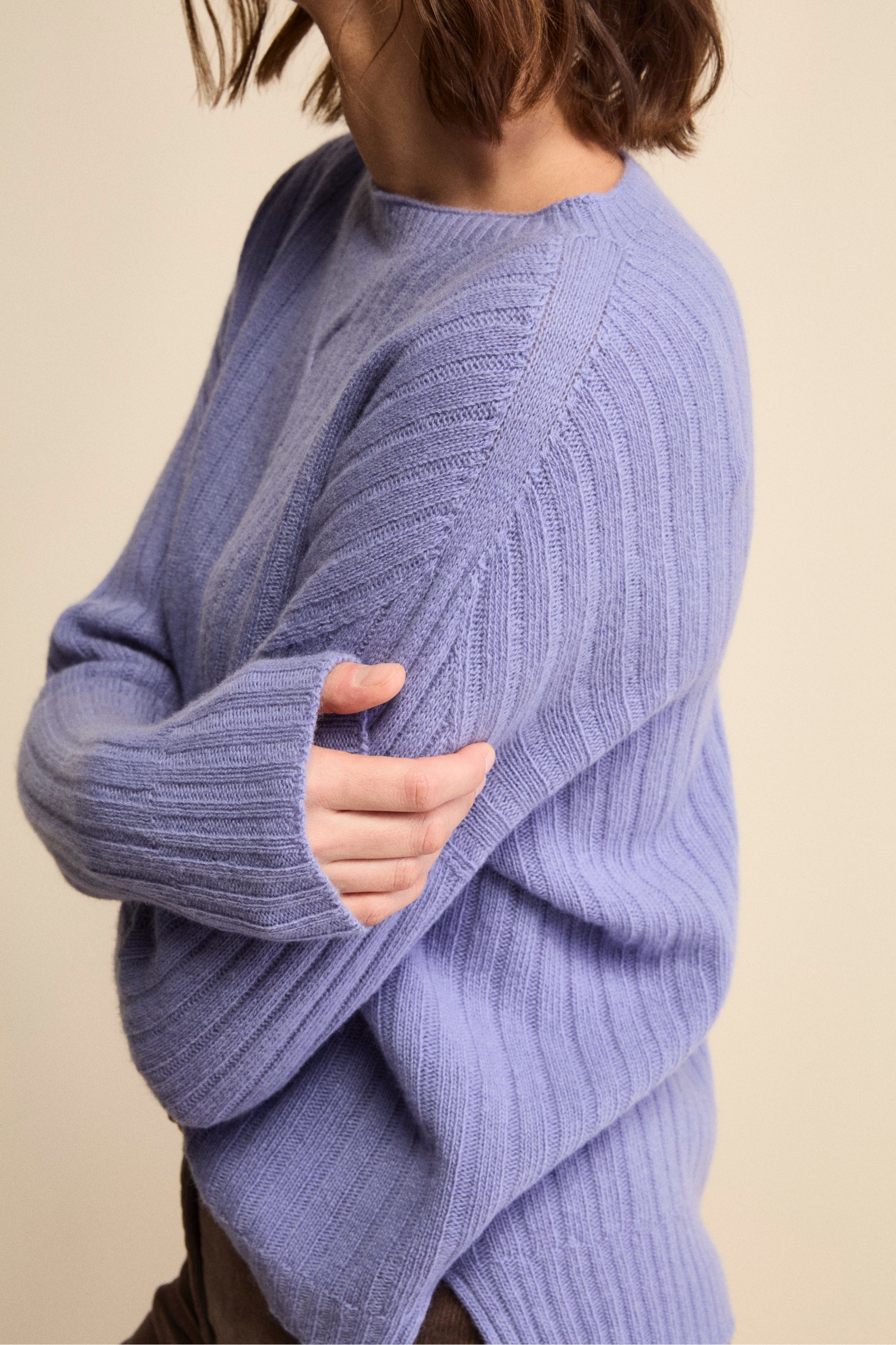 Boat-Neck Sweater in Wool and Cashmere - Lavender