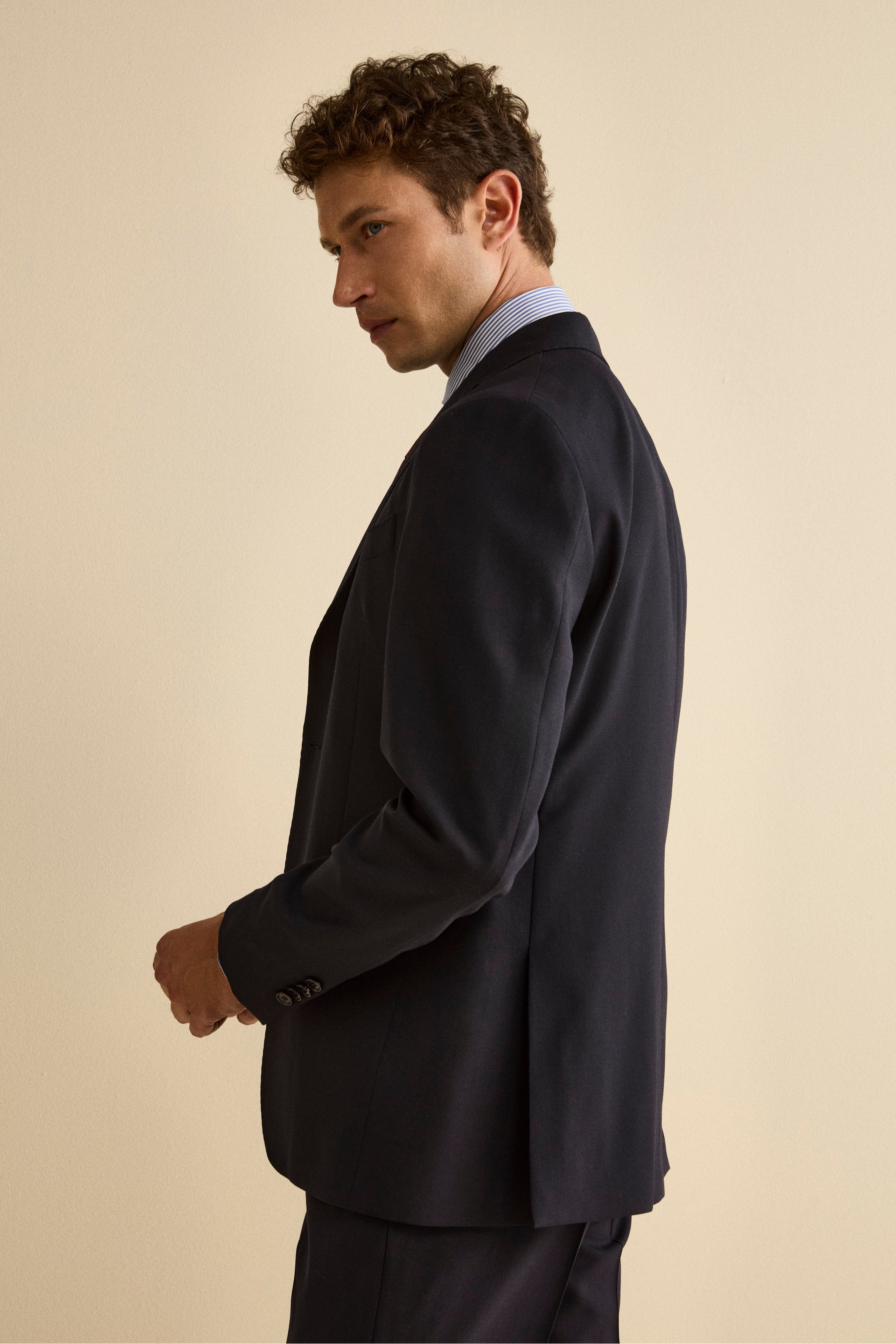 Virgin Wool Slim Fit Suit with Peak Lapel - Blue