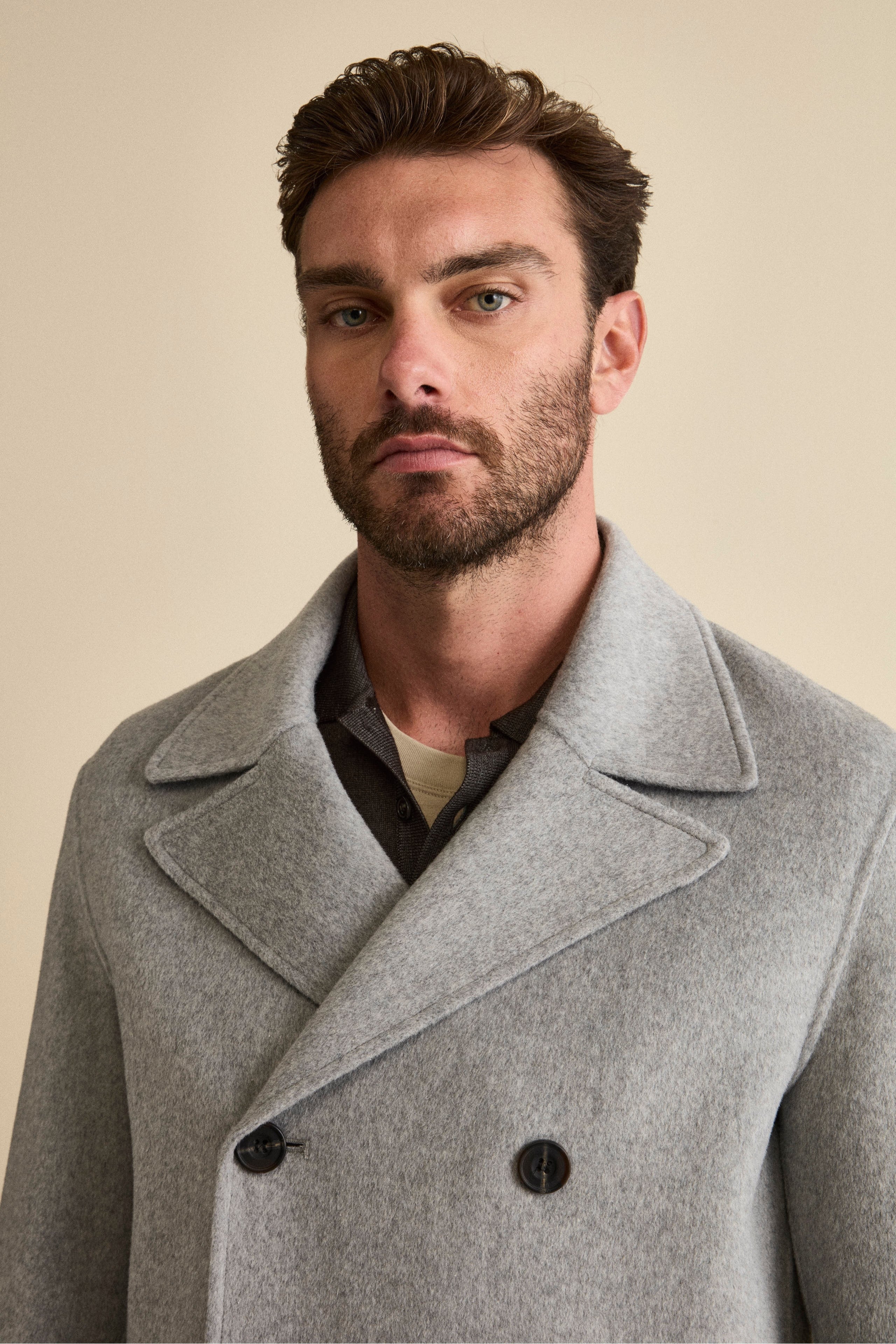Double-Breasted Peacoat in Wool Blend - Light grey