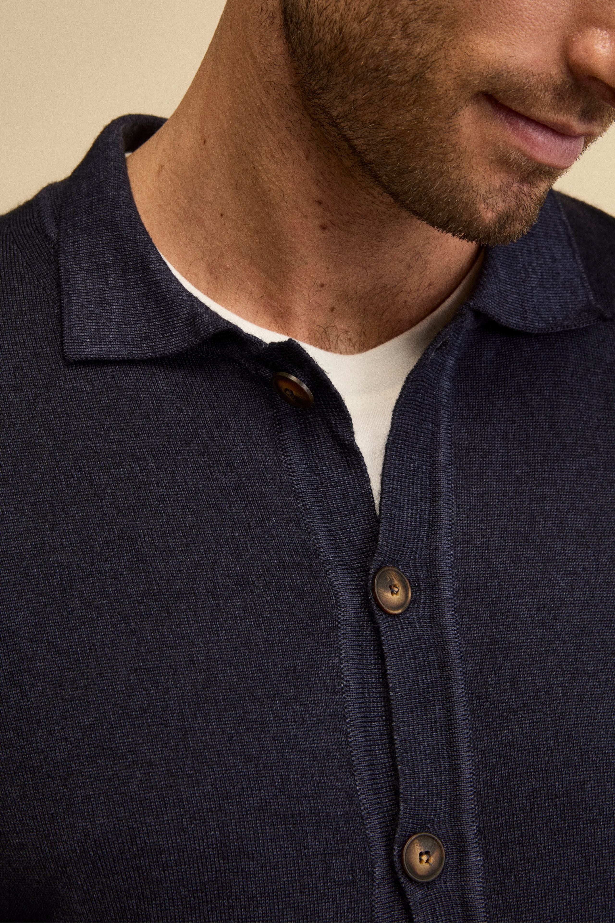 Regular Fit Cardigan in Merino Wool - BLUE MARINE