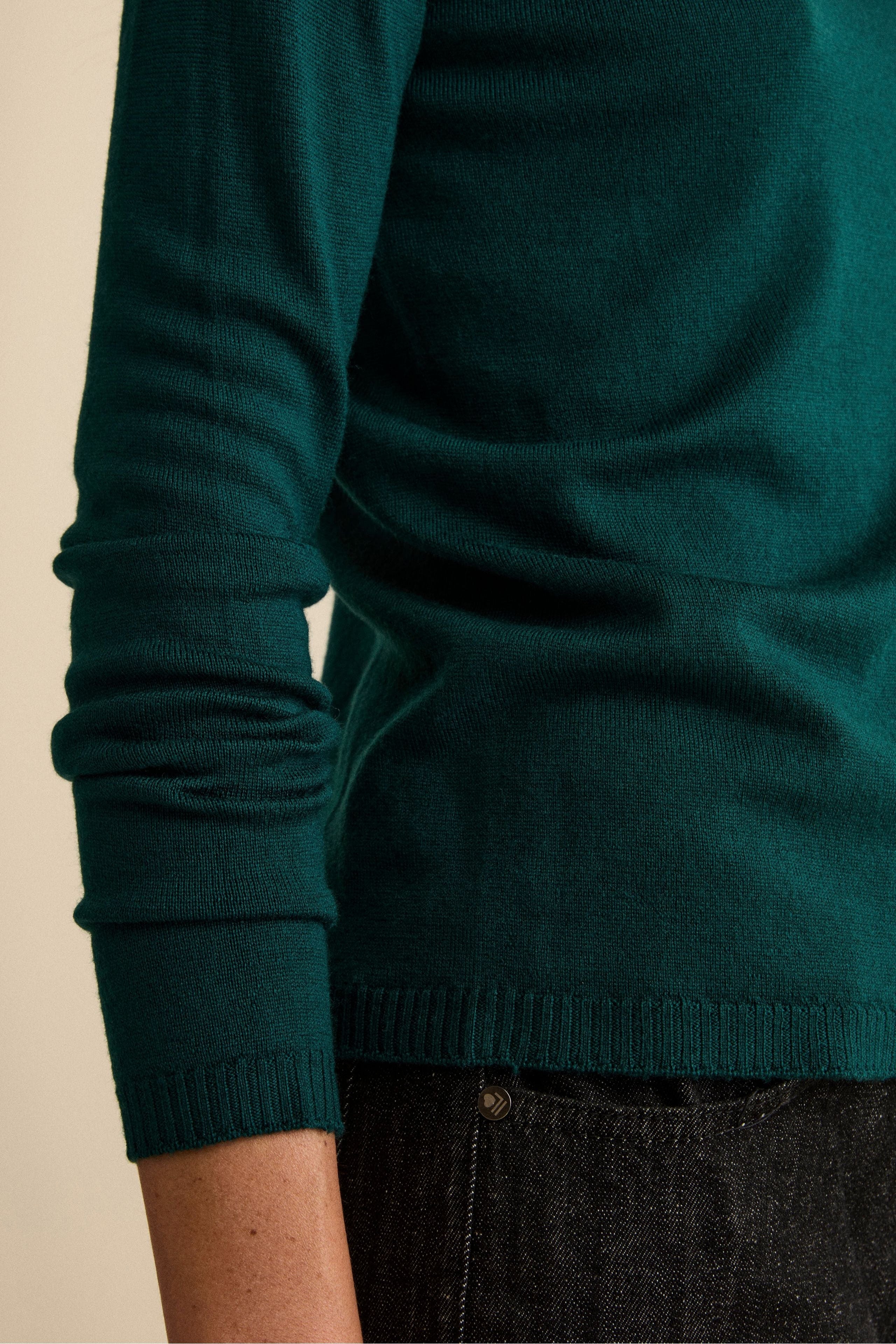 Merino Wool Crewneck with Ribbed Edges - GREEN