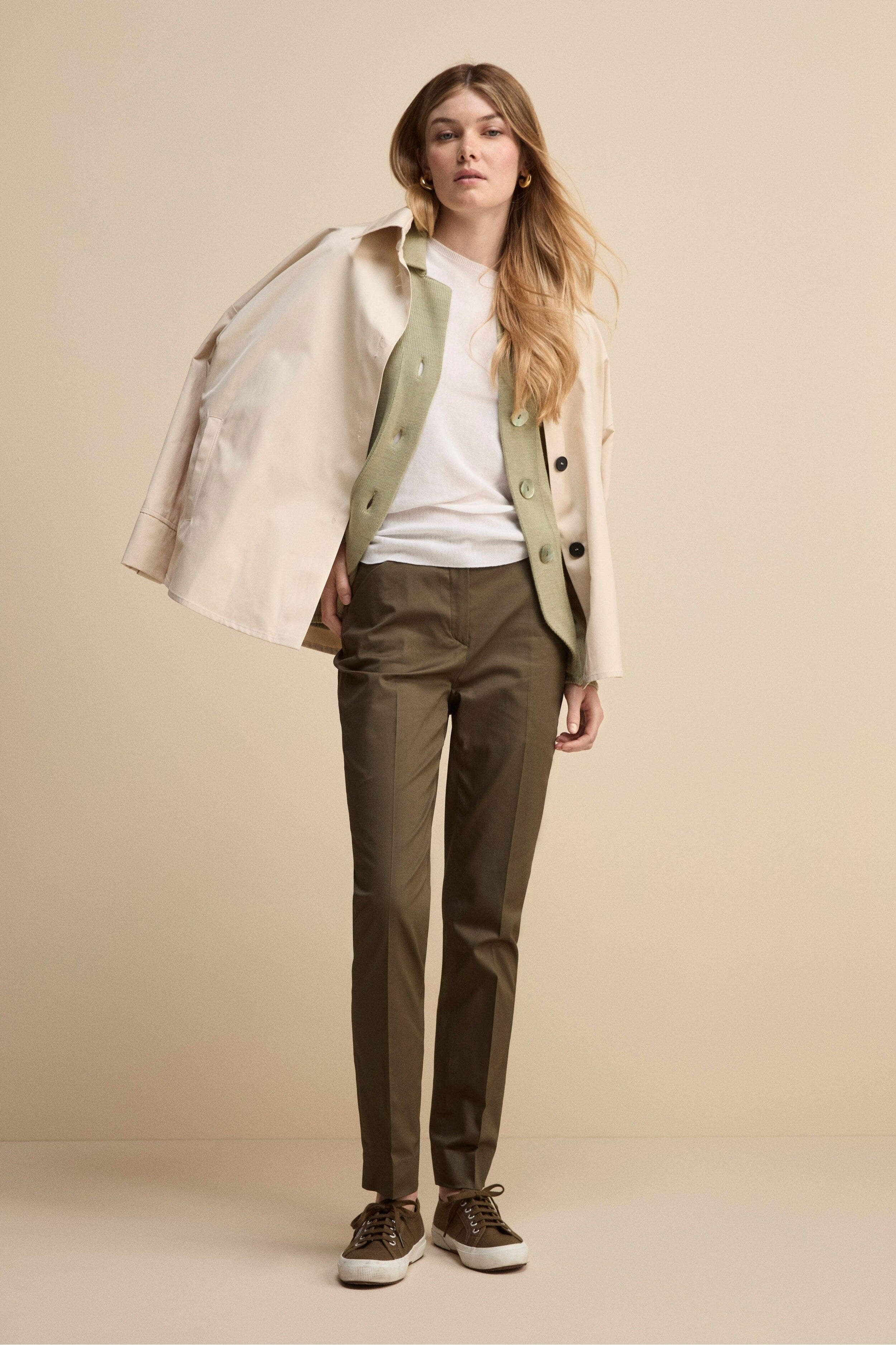 Pantalone Piquet a Sigaretta in Cotone - VERDE MILITARE