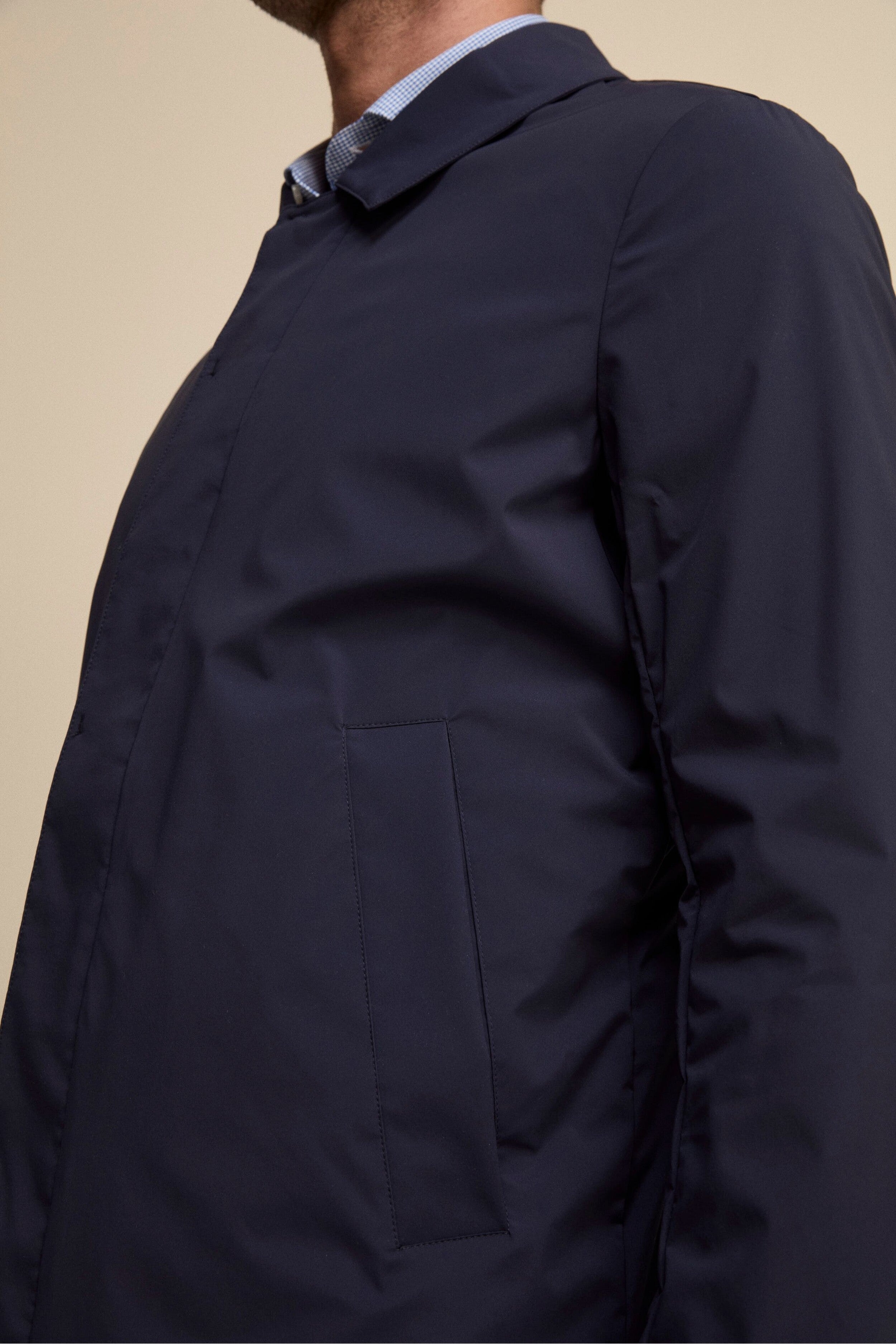 Trench Impermeabile con Zip e Bottoni - BLU