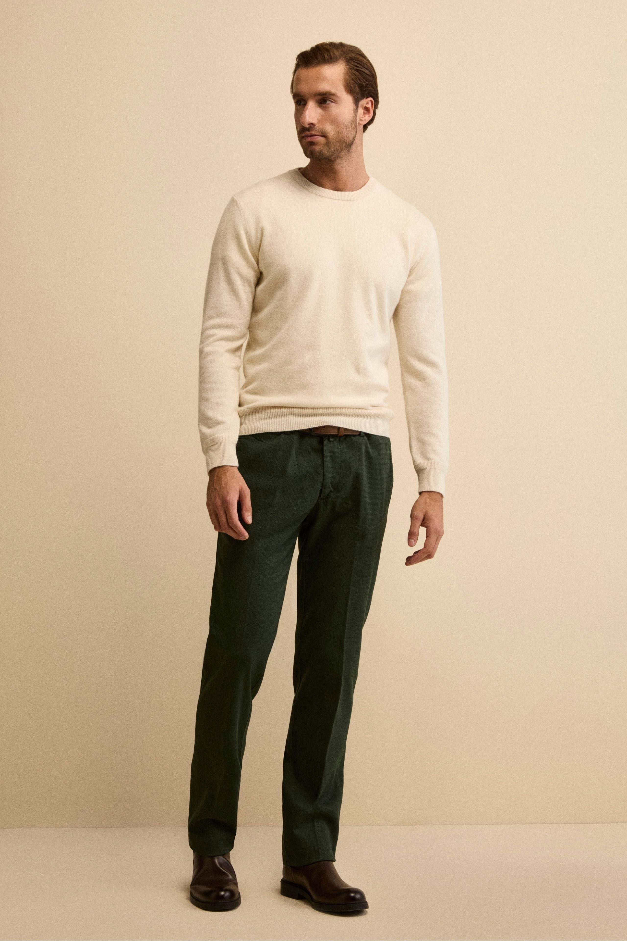 Regular Fit Baumwollhose mit Mikro-Muster - GRÜN