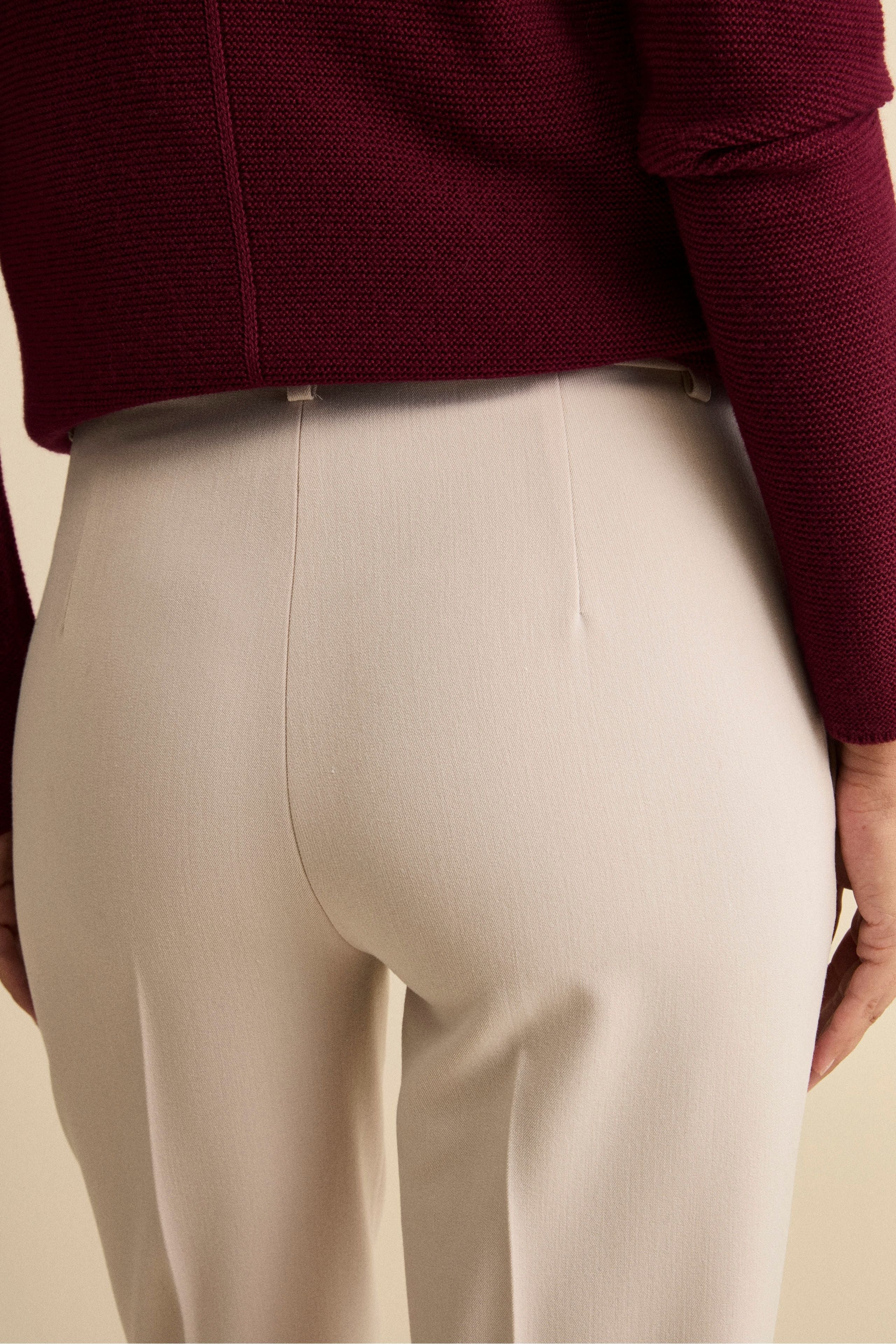 Cigarette Trousers with Pleats and Cuffs - CREAM