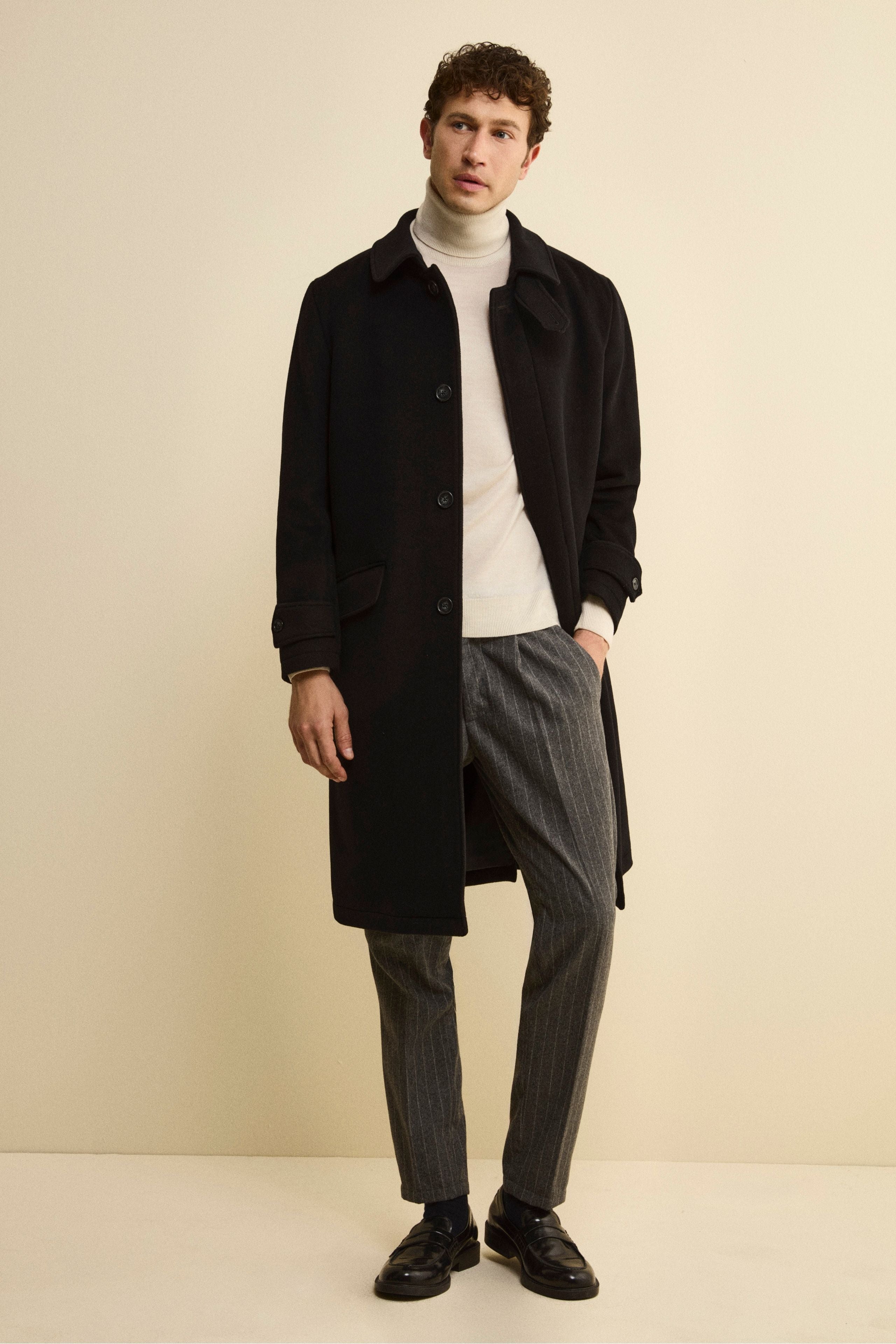 Pinstripe Drawstring Trousers in Wool Blend - Medium grey