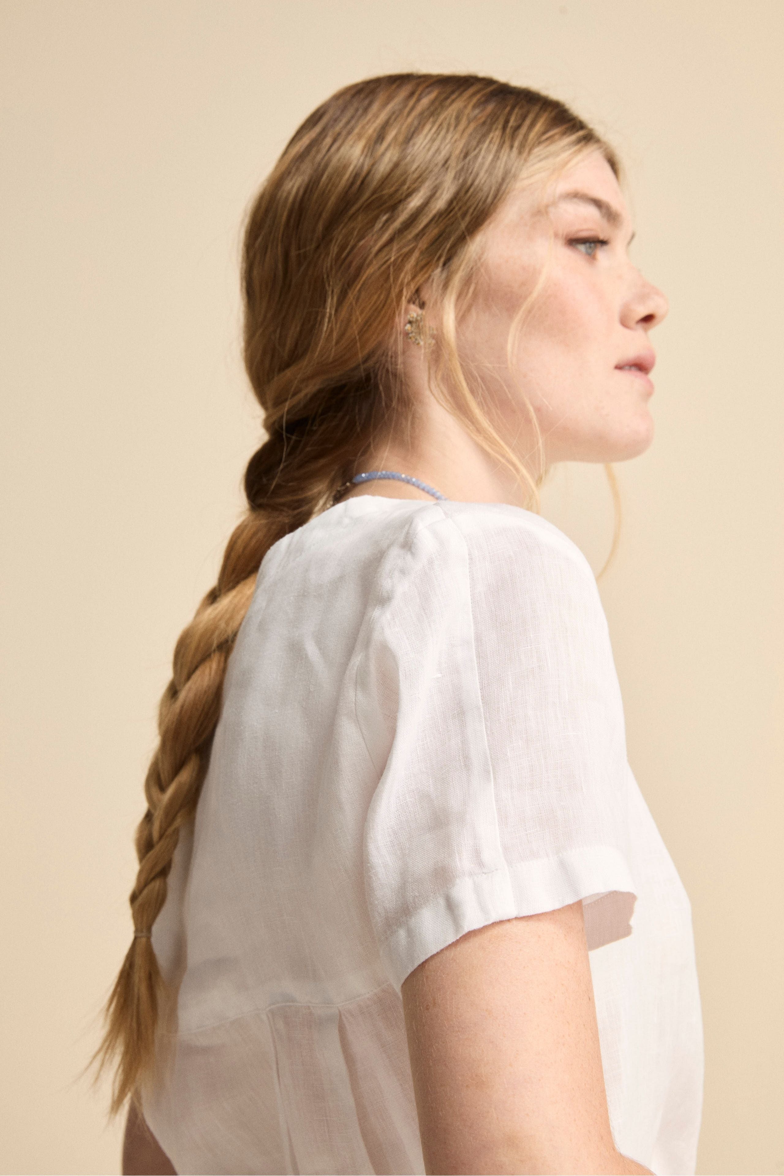 Blusa Morbida Girocollo in Lino - BIANCO