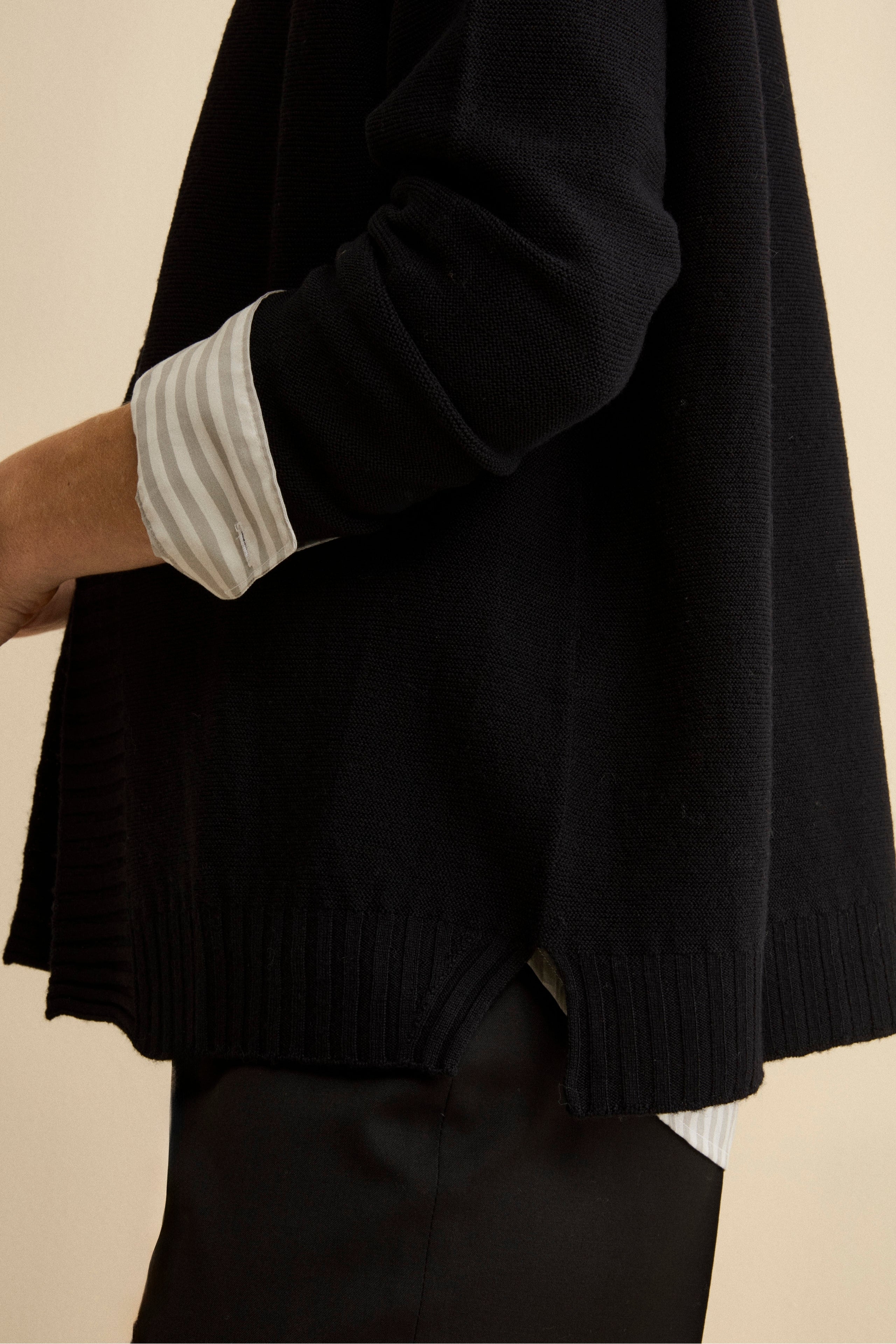 Cardigan long en laine à col châle - NOIR