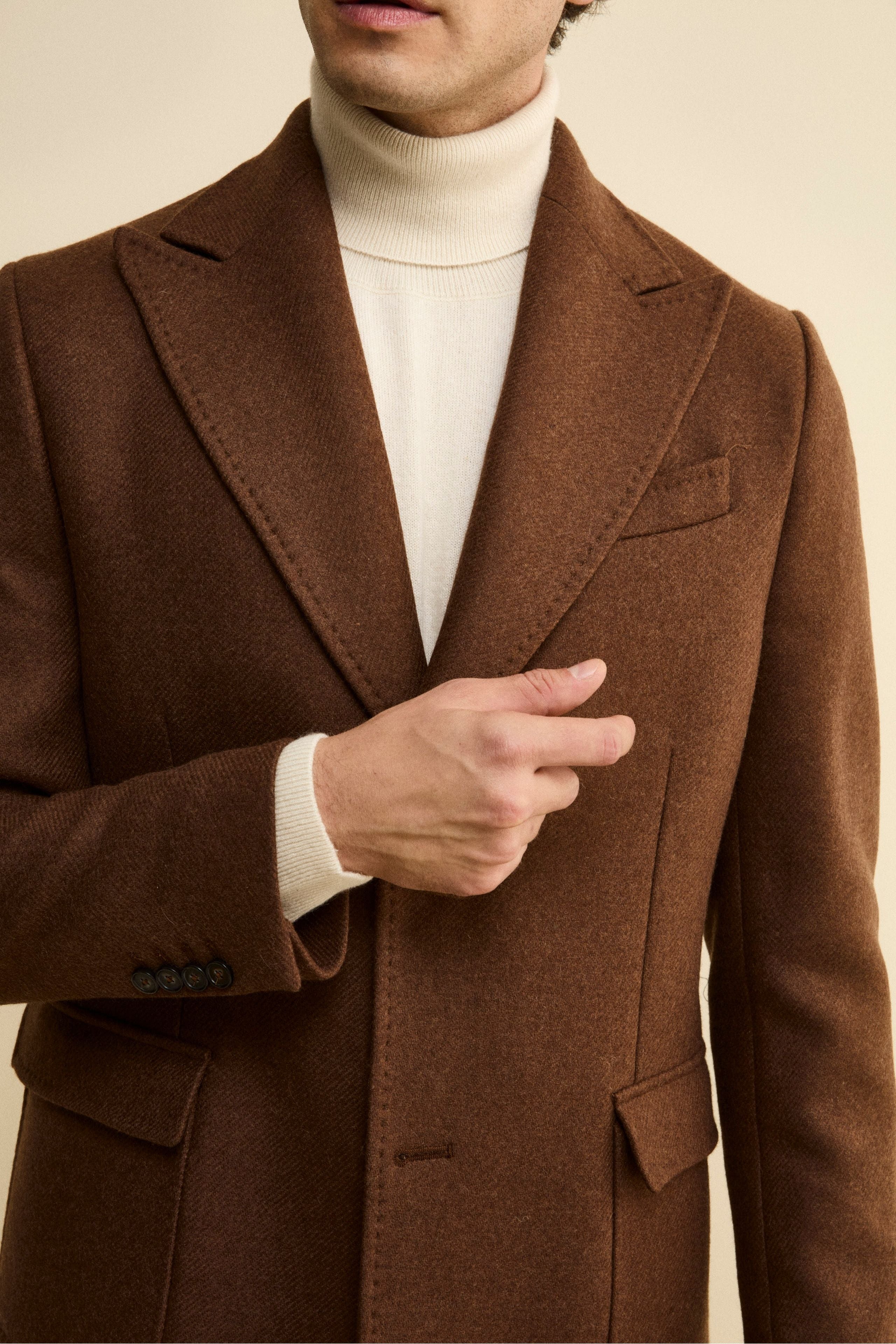 Twill Coat in Wool - brown