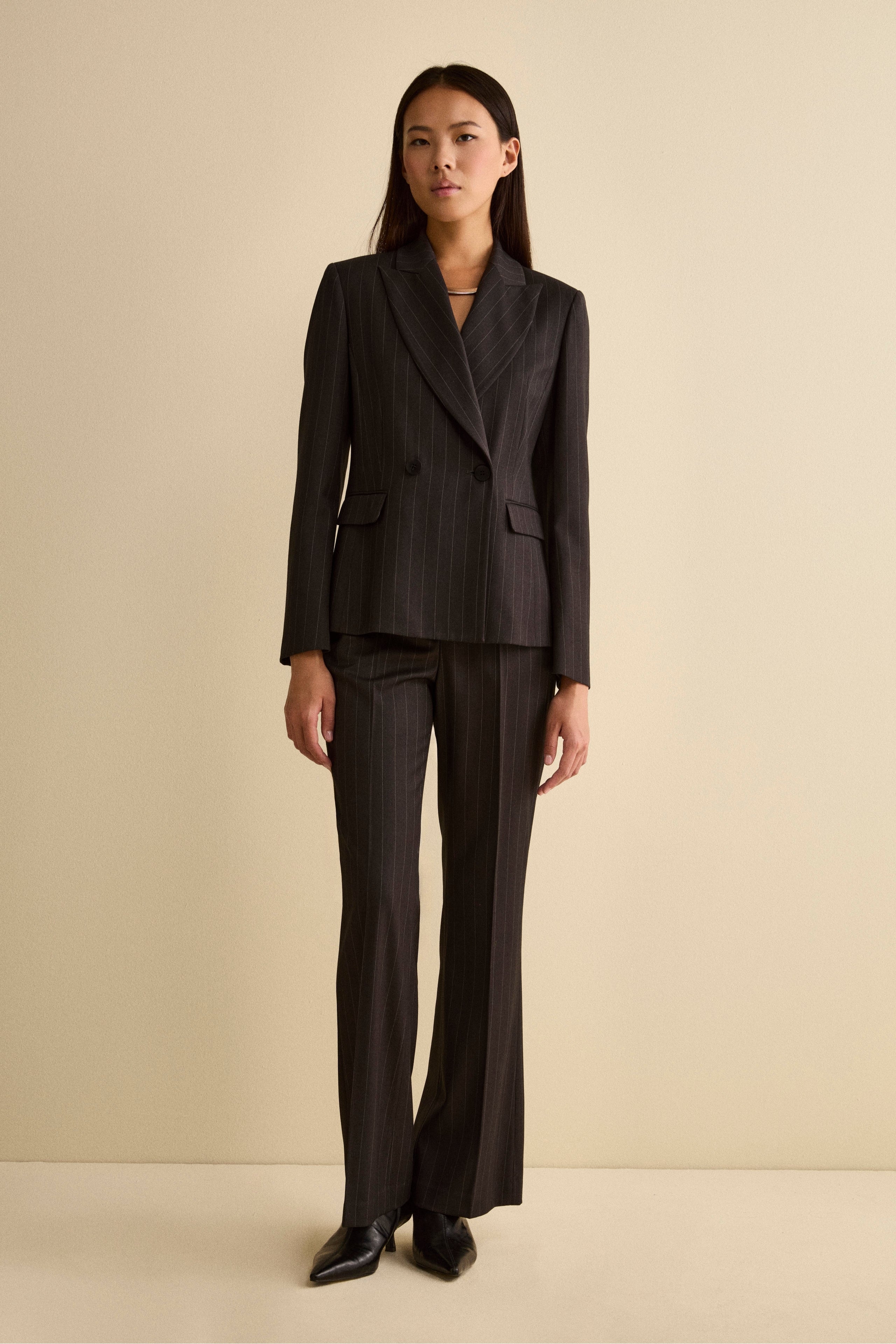 Pinstripe Flared Trousers - Grey pinstripe