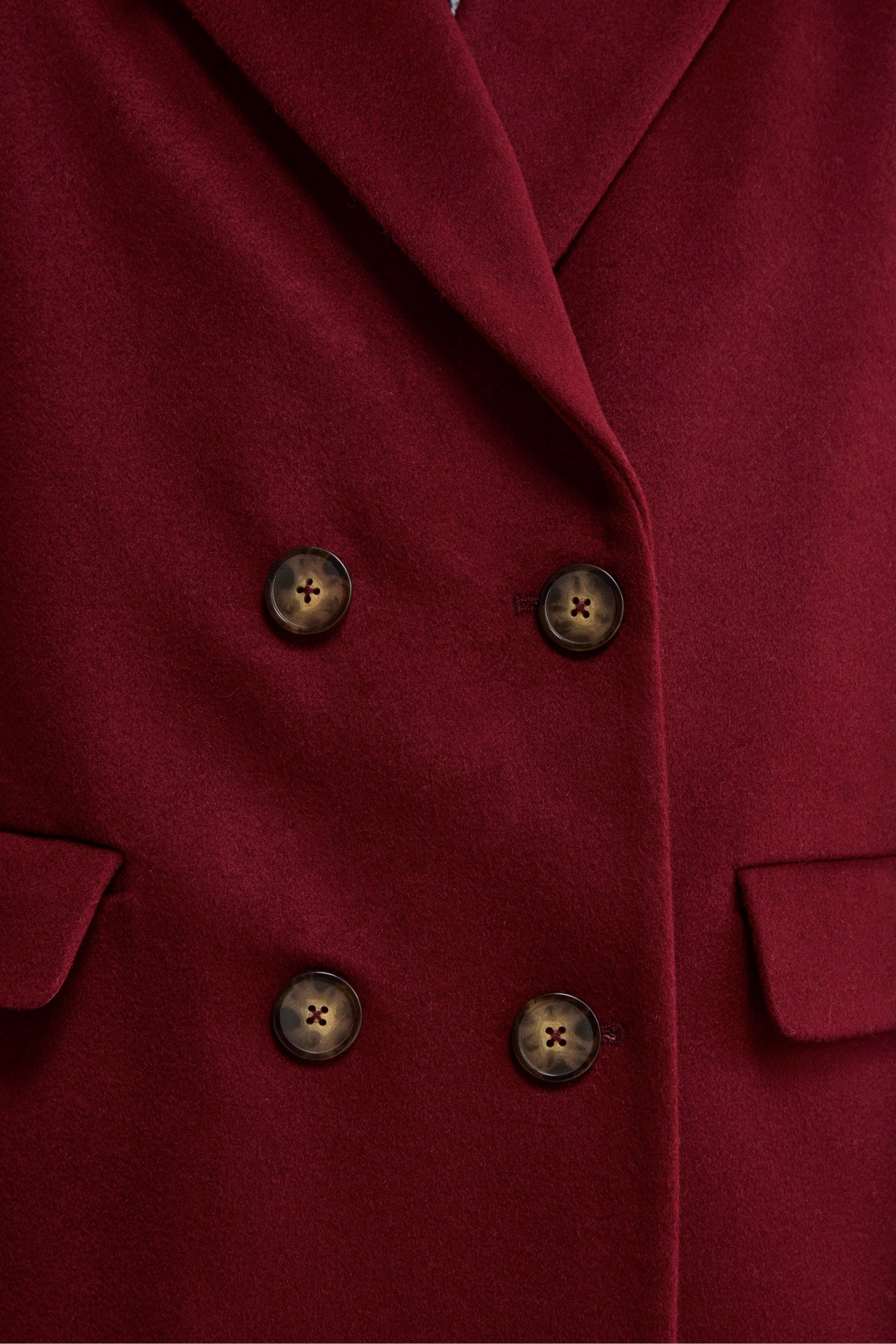Midi Double-Breasted Coat in Wool and Cashmere Blend - Burgundy