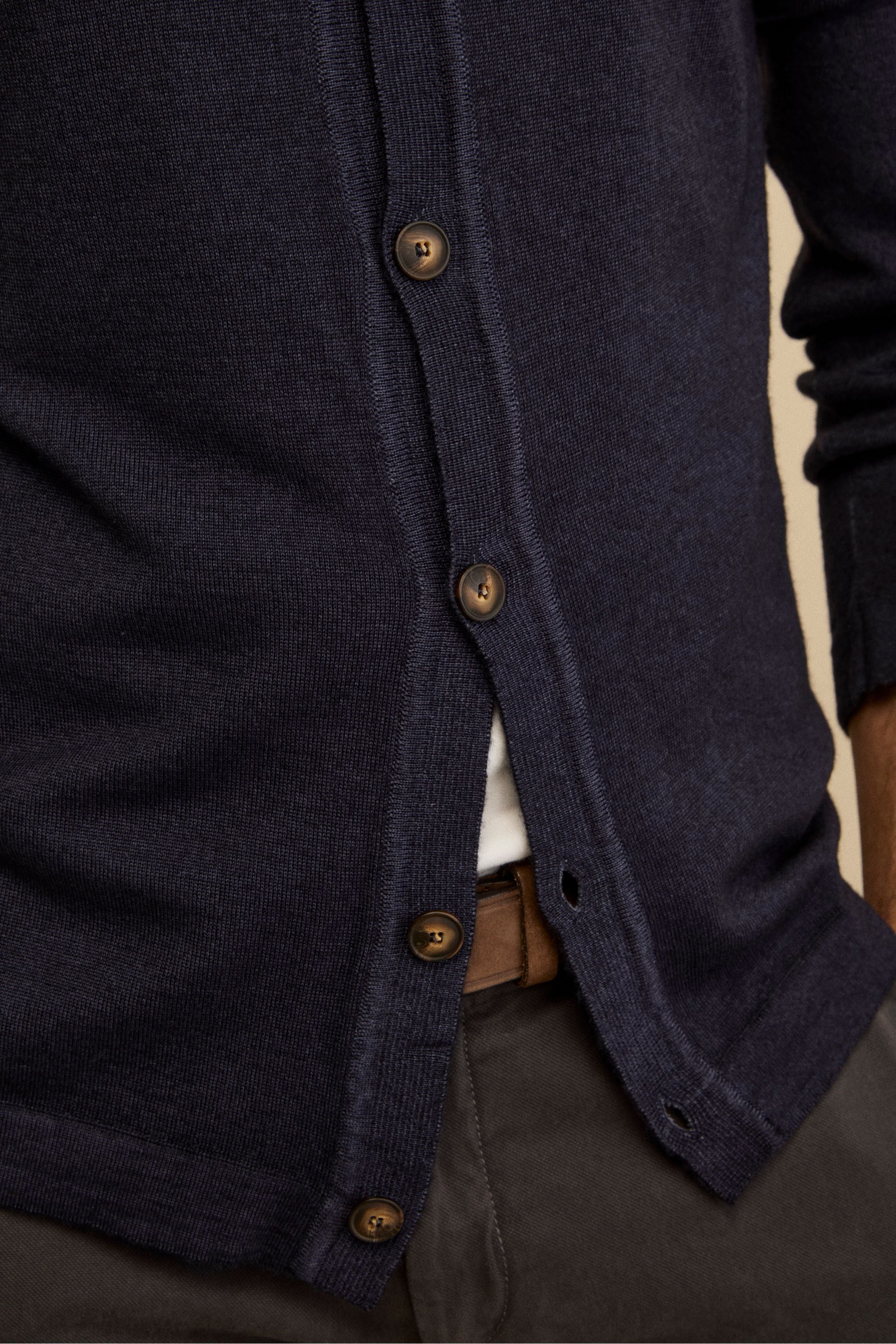 Regular Fit Cardigan in Merino Wool - BLUE MARINE