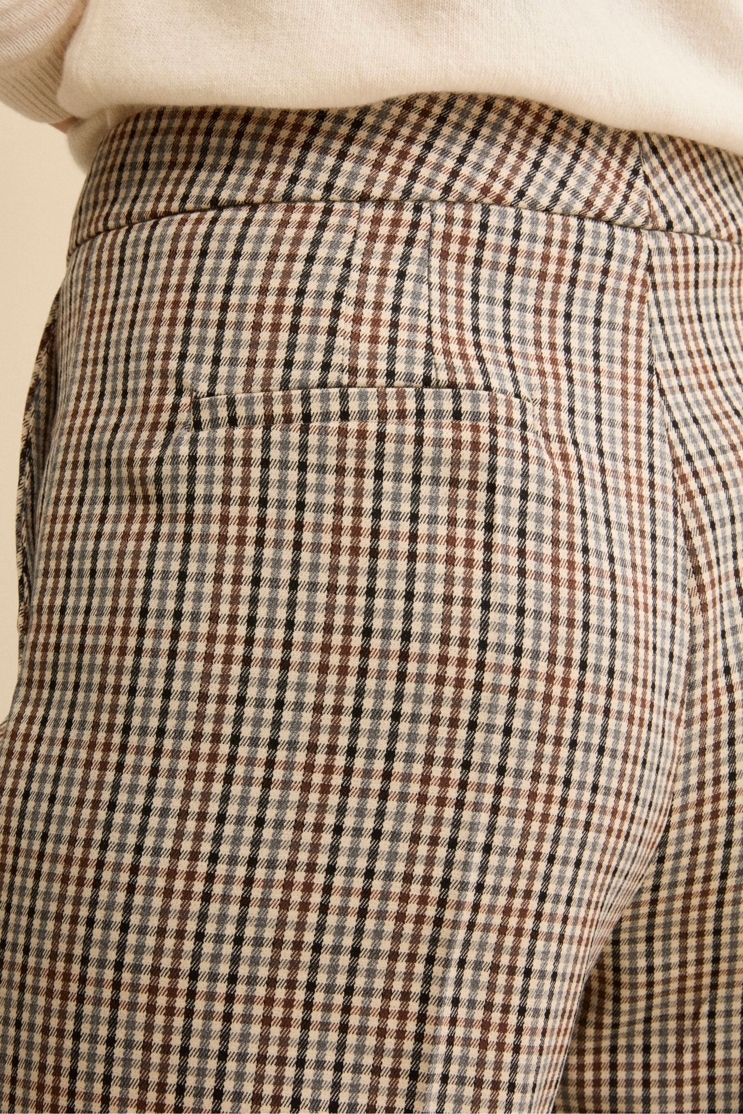 Checked Straight-Fit Trousers with Cuffed Hem - Beige check