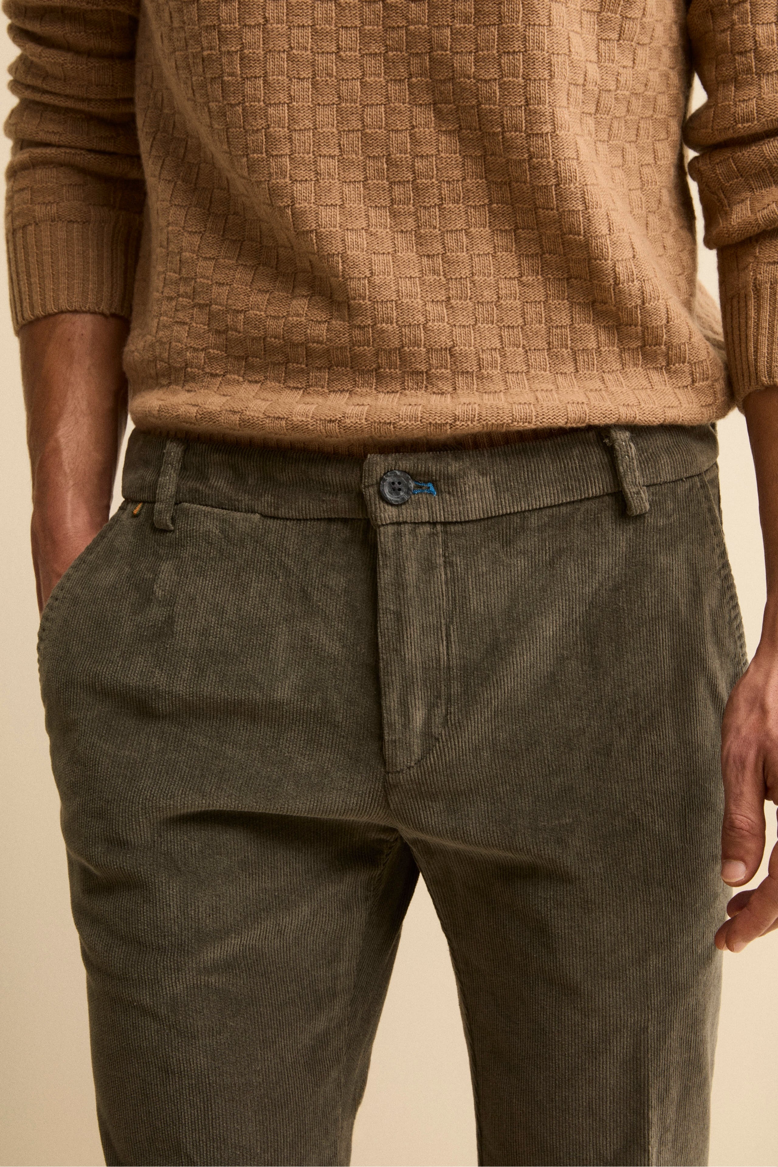 Regular Fit Corduroy Chino Trousers - GREEN