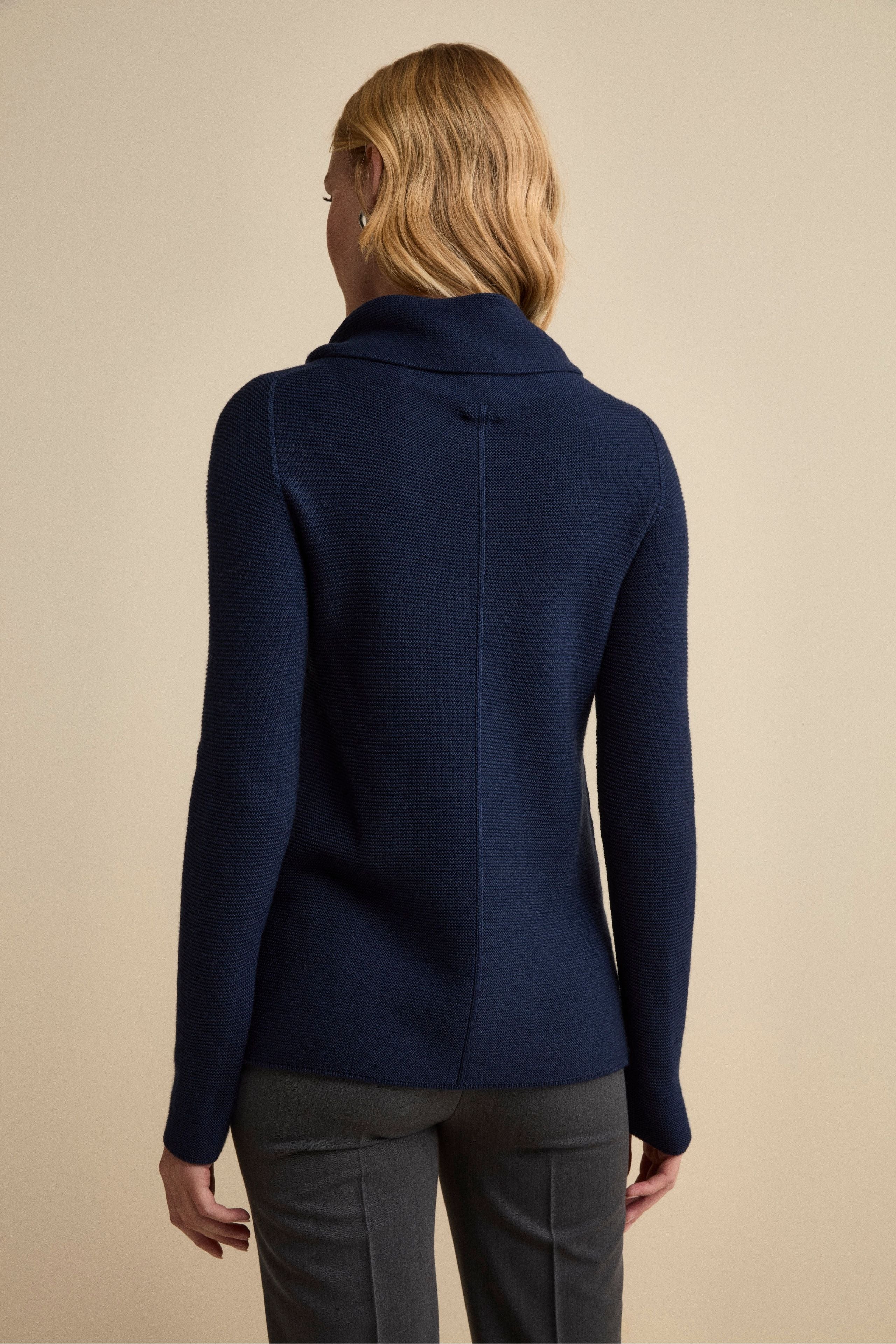 Sweater with Side Slits in Merino Wool - Navy blue