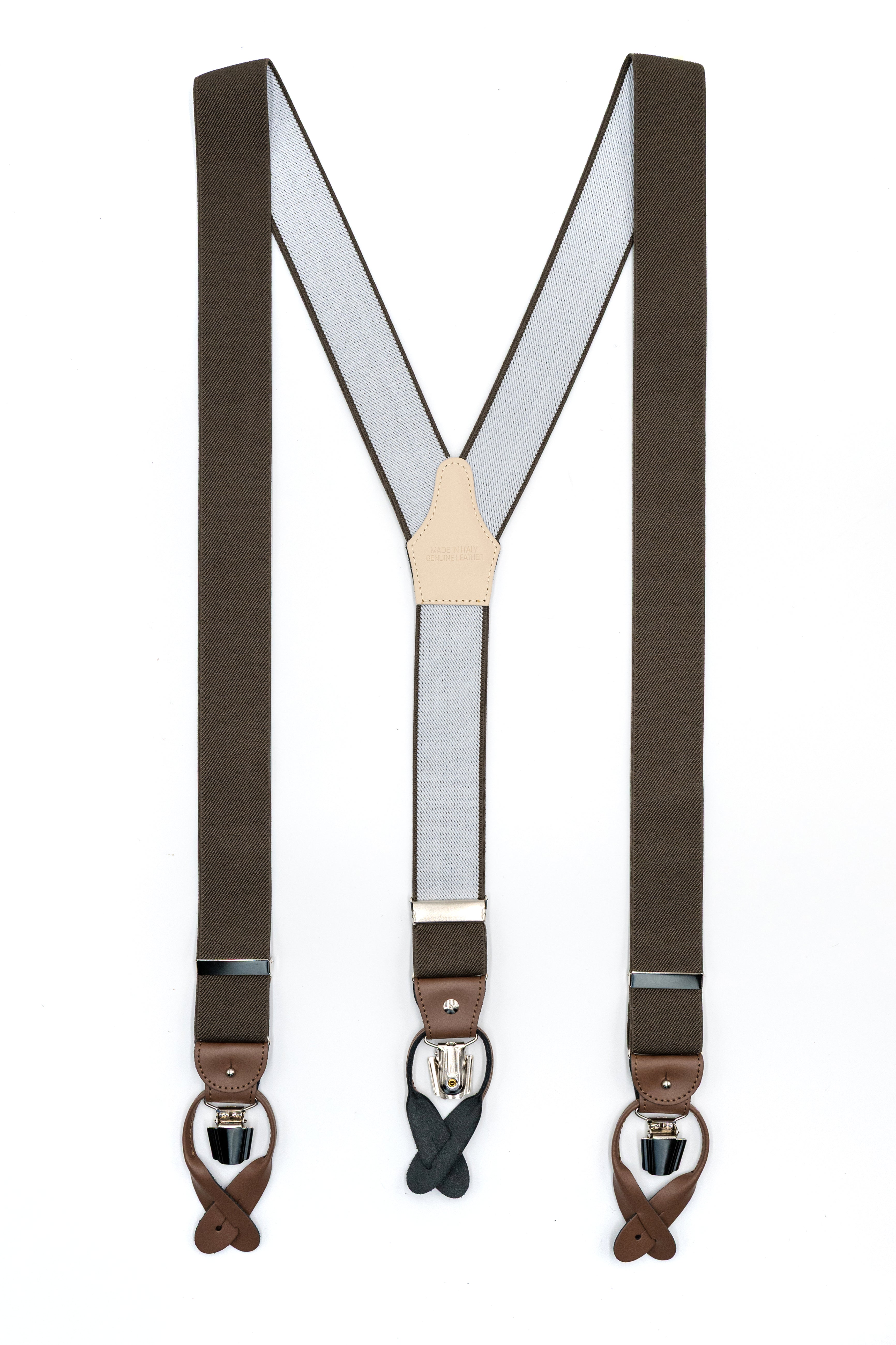 Bretelle Tinta Unita con Clip e Asole in Pelle - FANGO