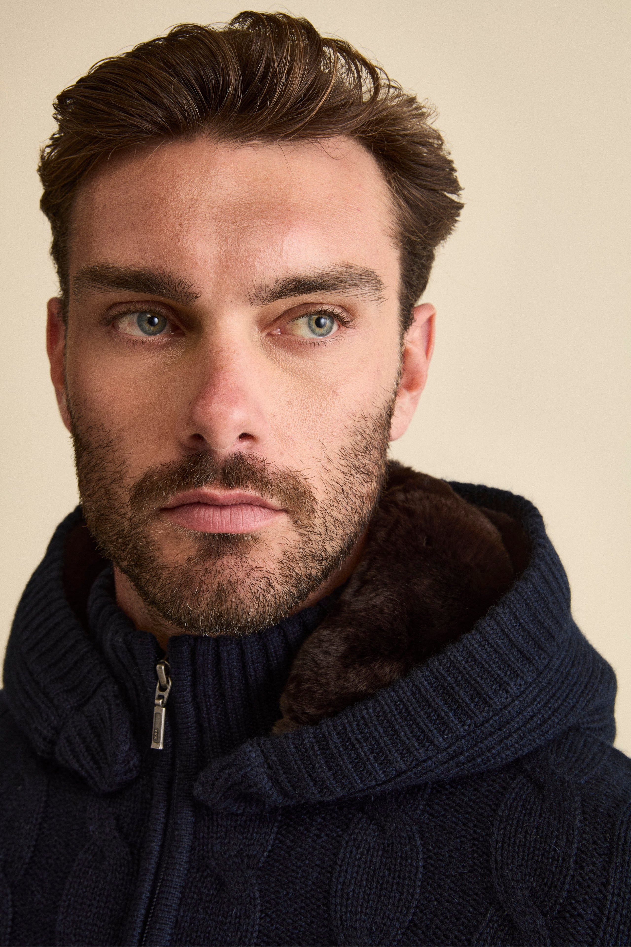 Cashmere Bomber with Hood and Fur - BLUE