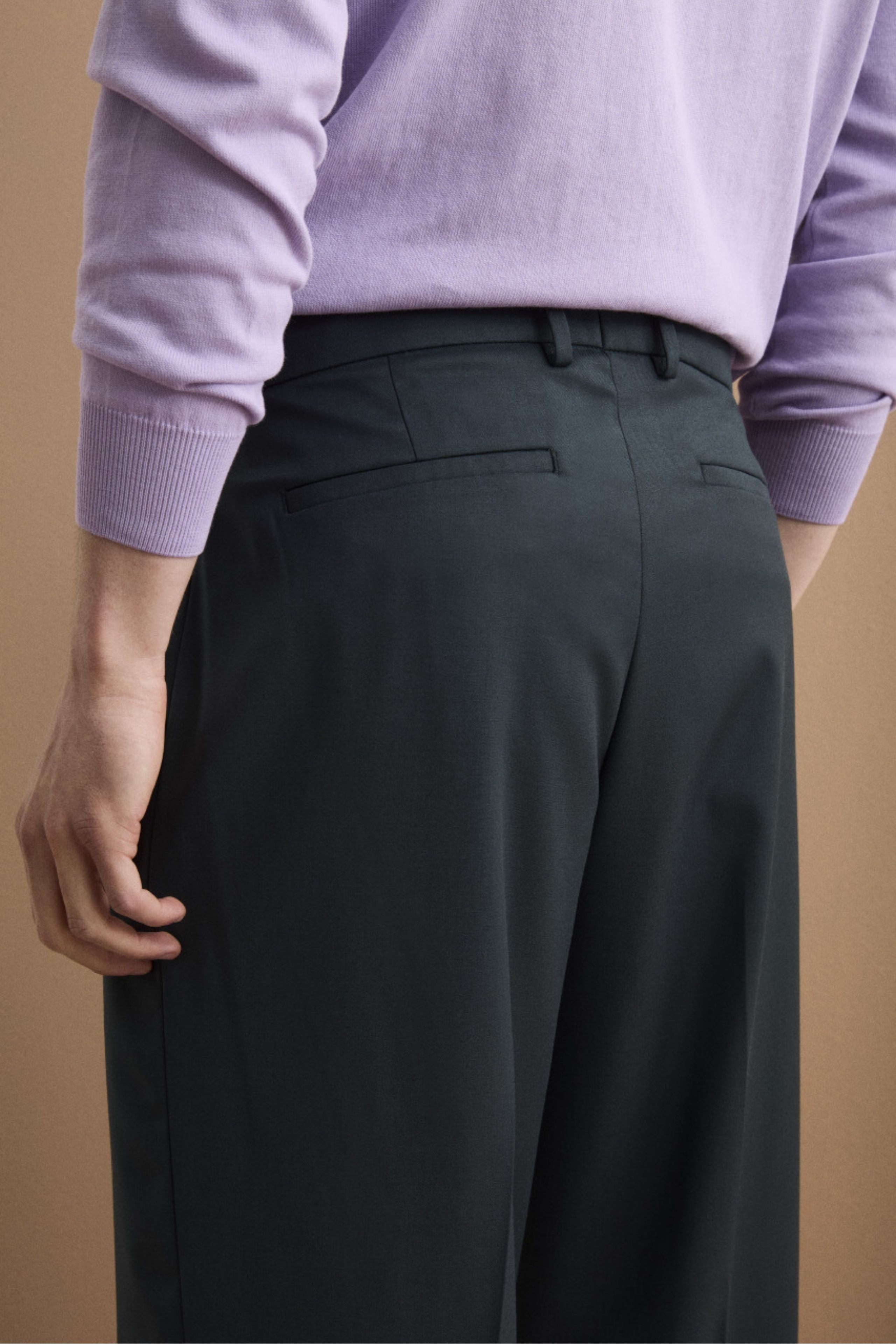 Pantalone Gamba Larga in Misto Lana con Piega - VERDE