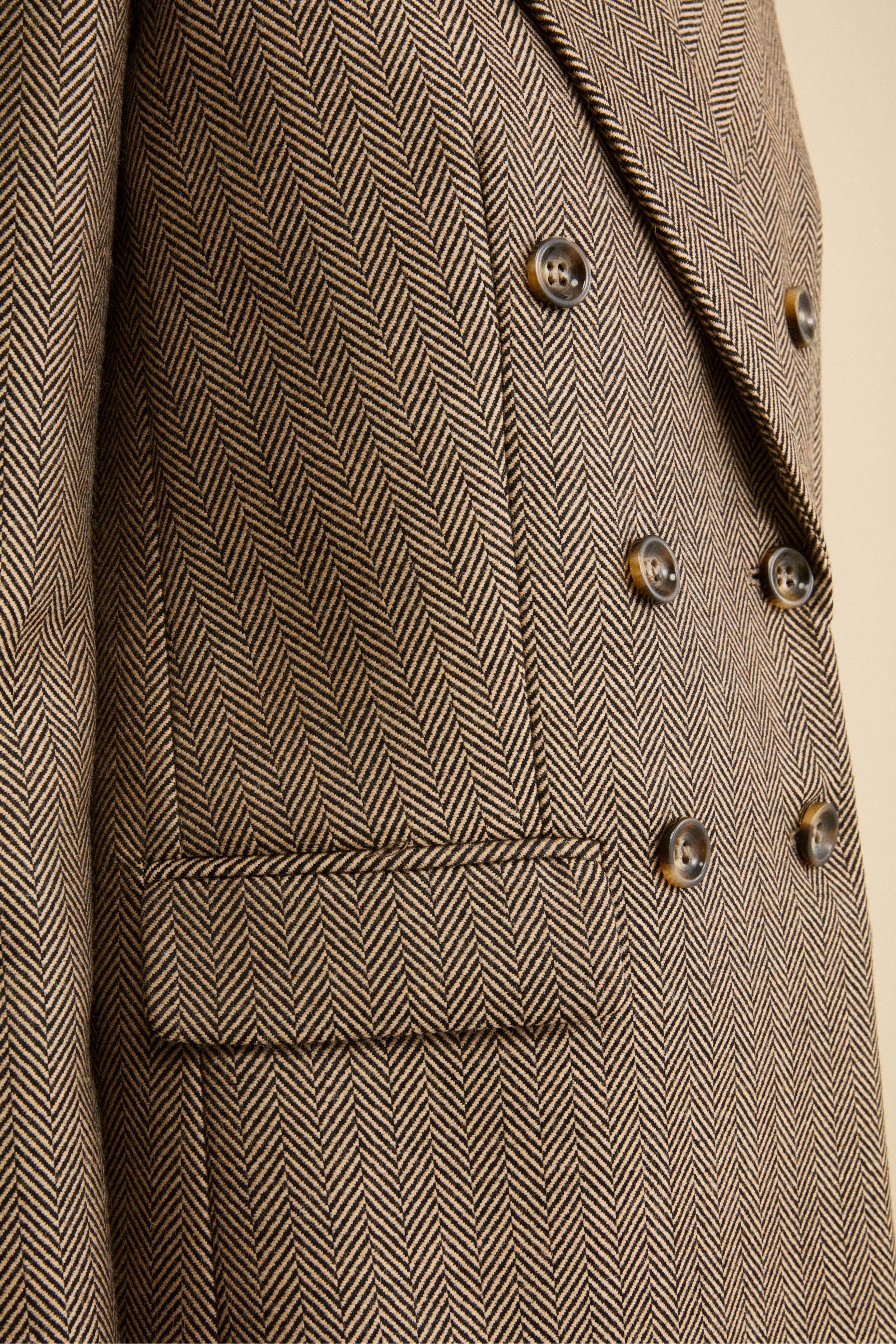 Lined Double-Breasted Blazer in Virgin Wool - BRICK HERRINGBONE