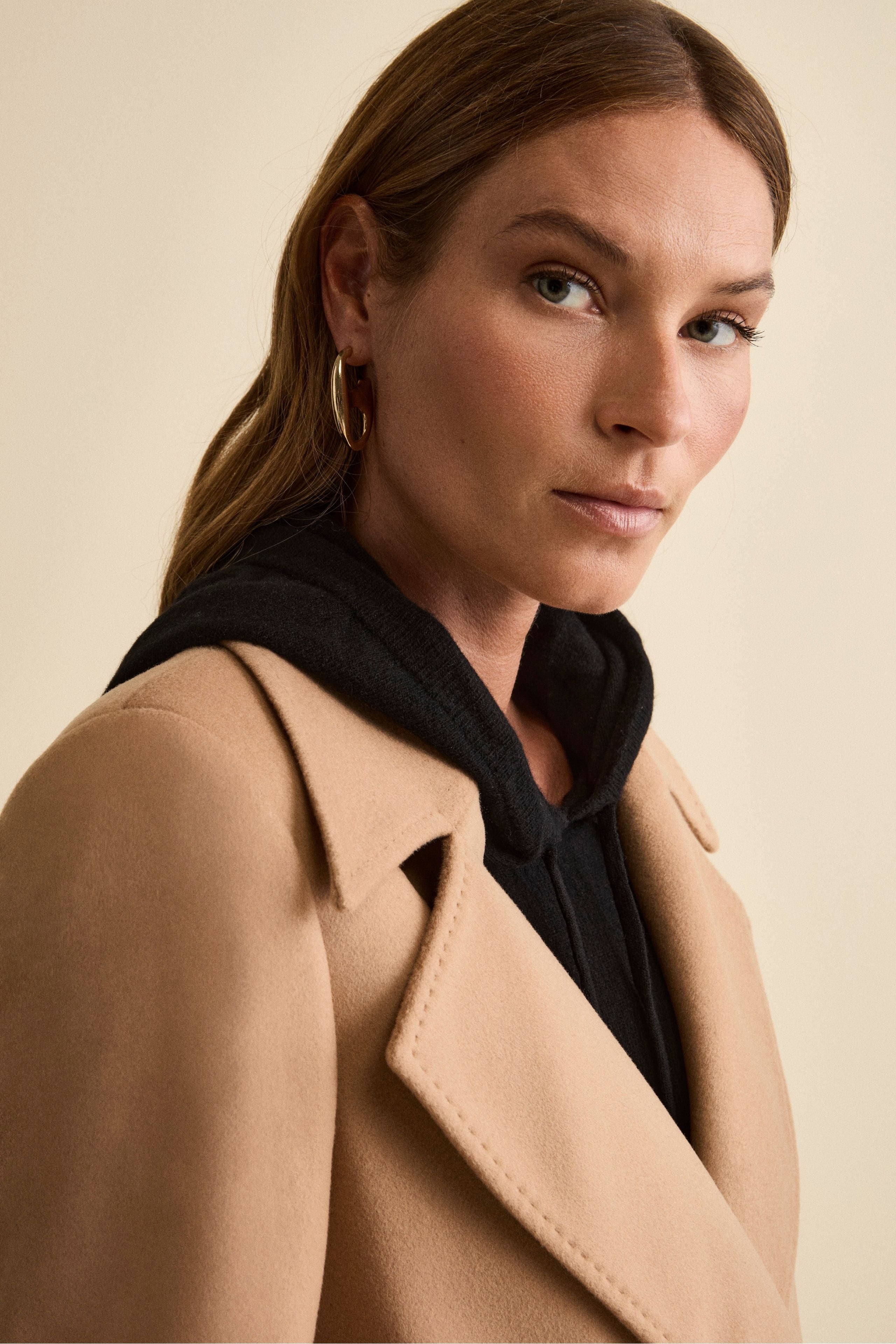 Langer Doppelreiher-Mantel aus Woll-Kaschmir-Mix - Kamel