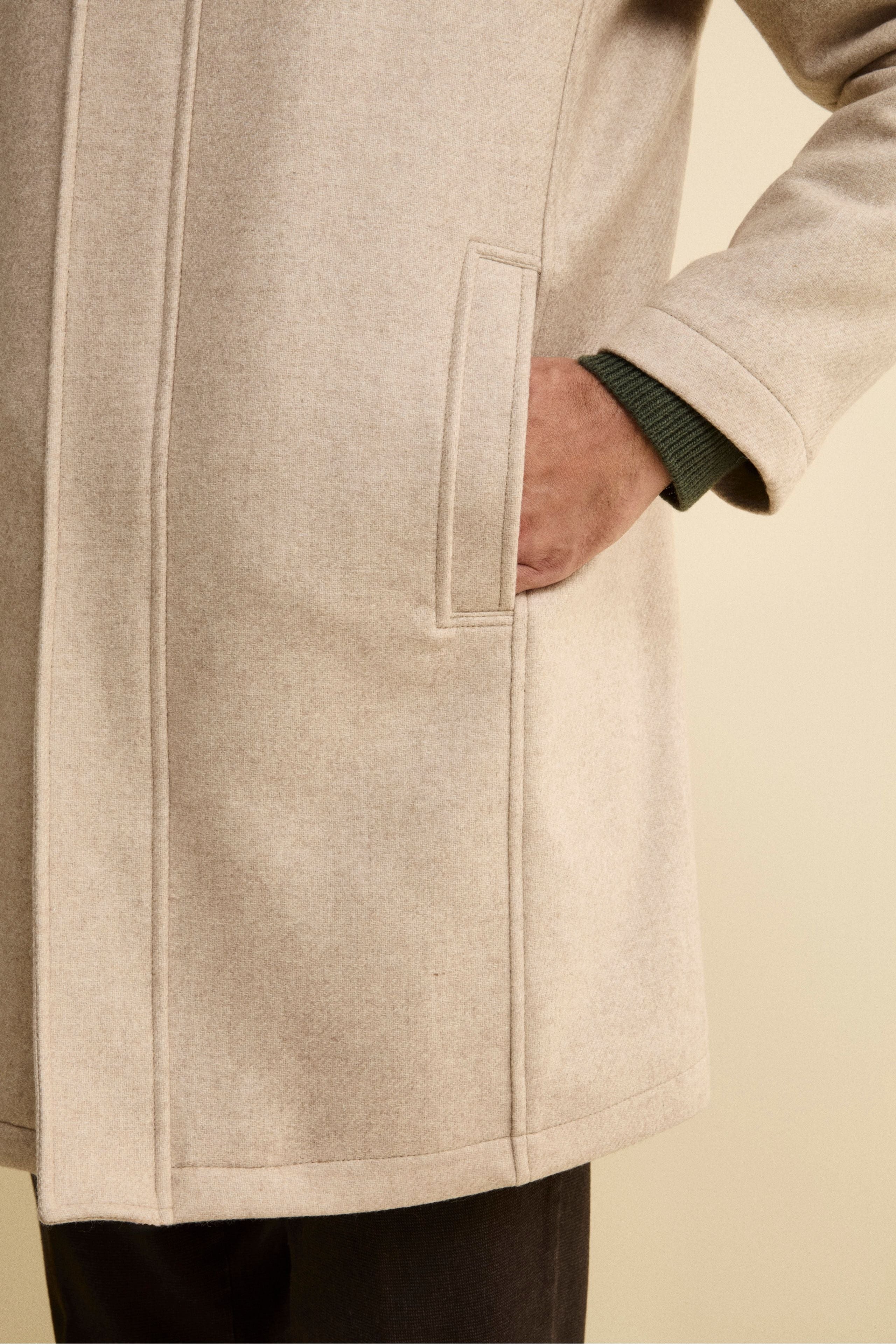 Twill Wool Blend Coat with Zip and Hood - gray