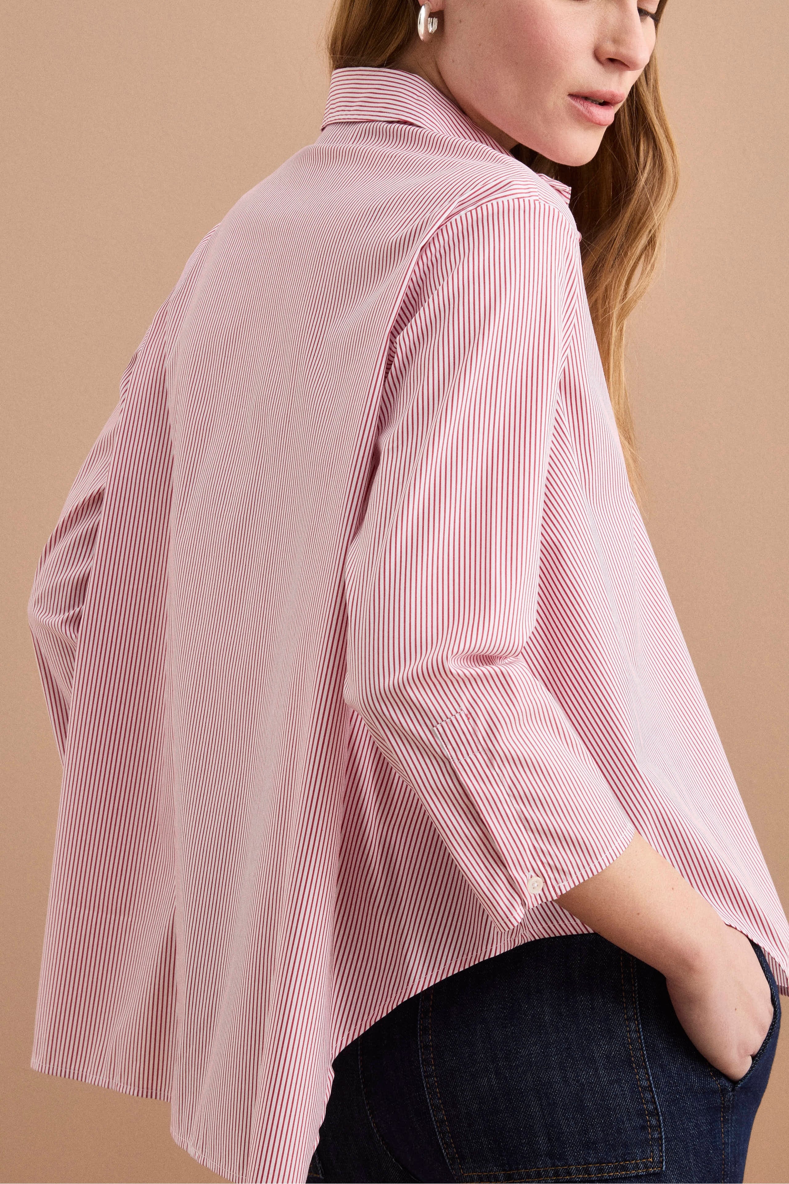 Camicia Fantasia Over in Misto Cotone - RIGATO BIANCO/ROSSO