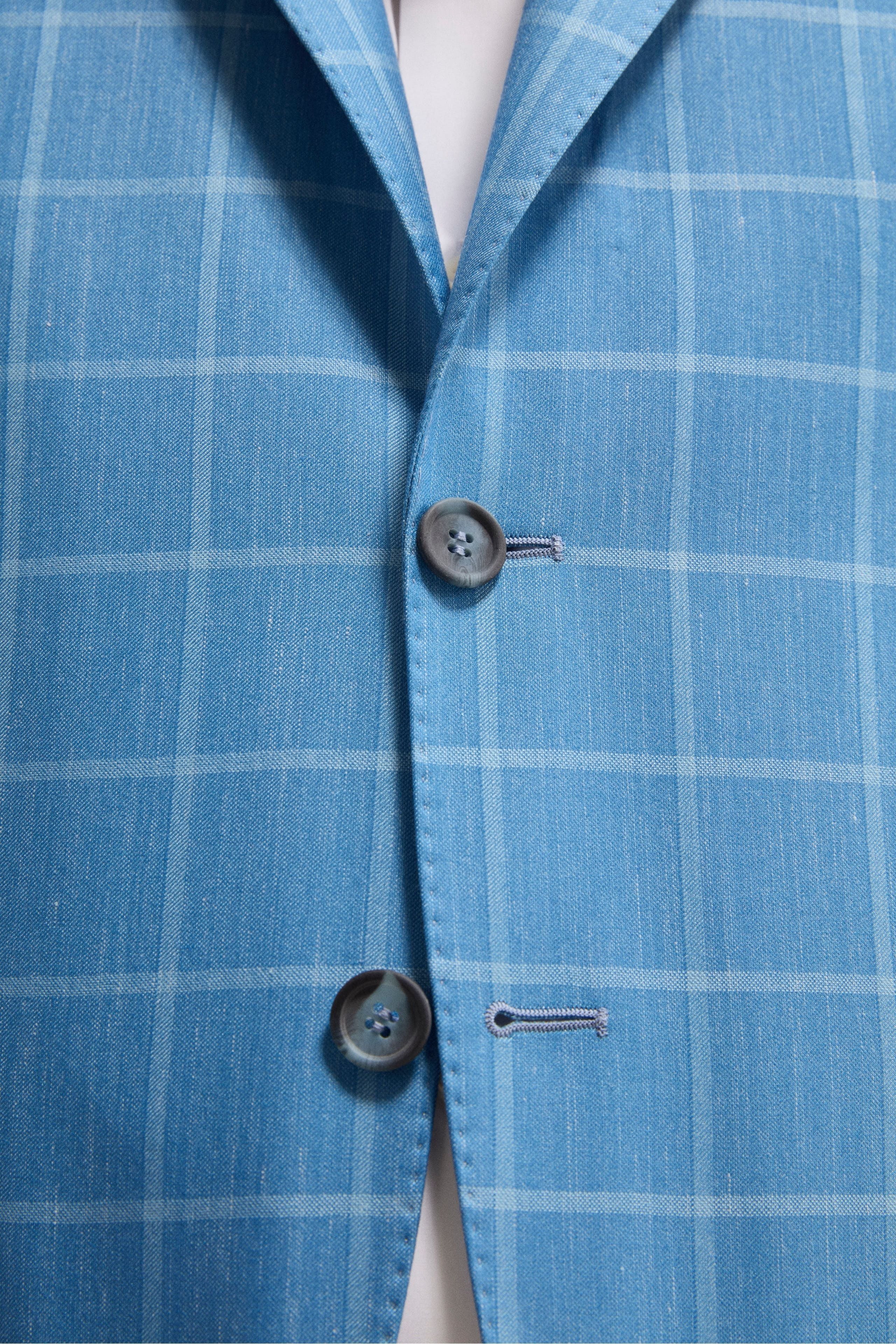 Giacca Check Monopetto in Seta e Cashmere - AZZURRO QUADRI