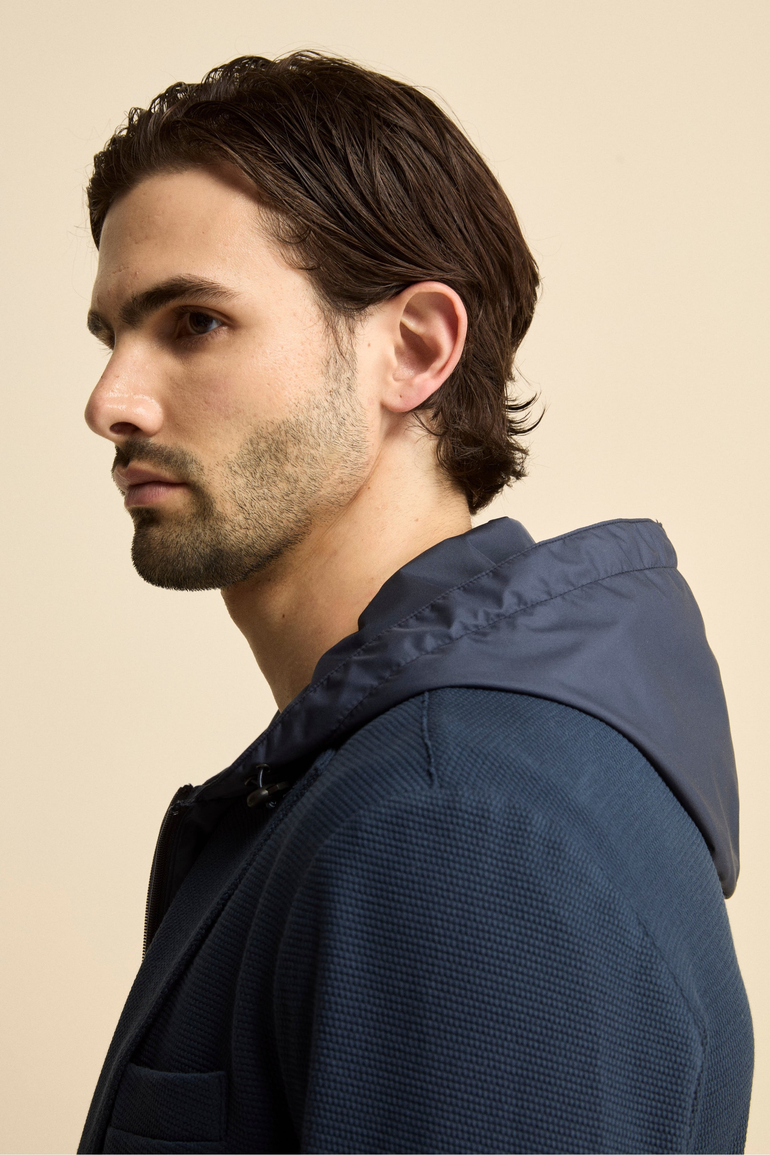 Giacca in Cotone con Pettorina e Cappuccio - BLU