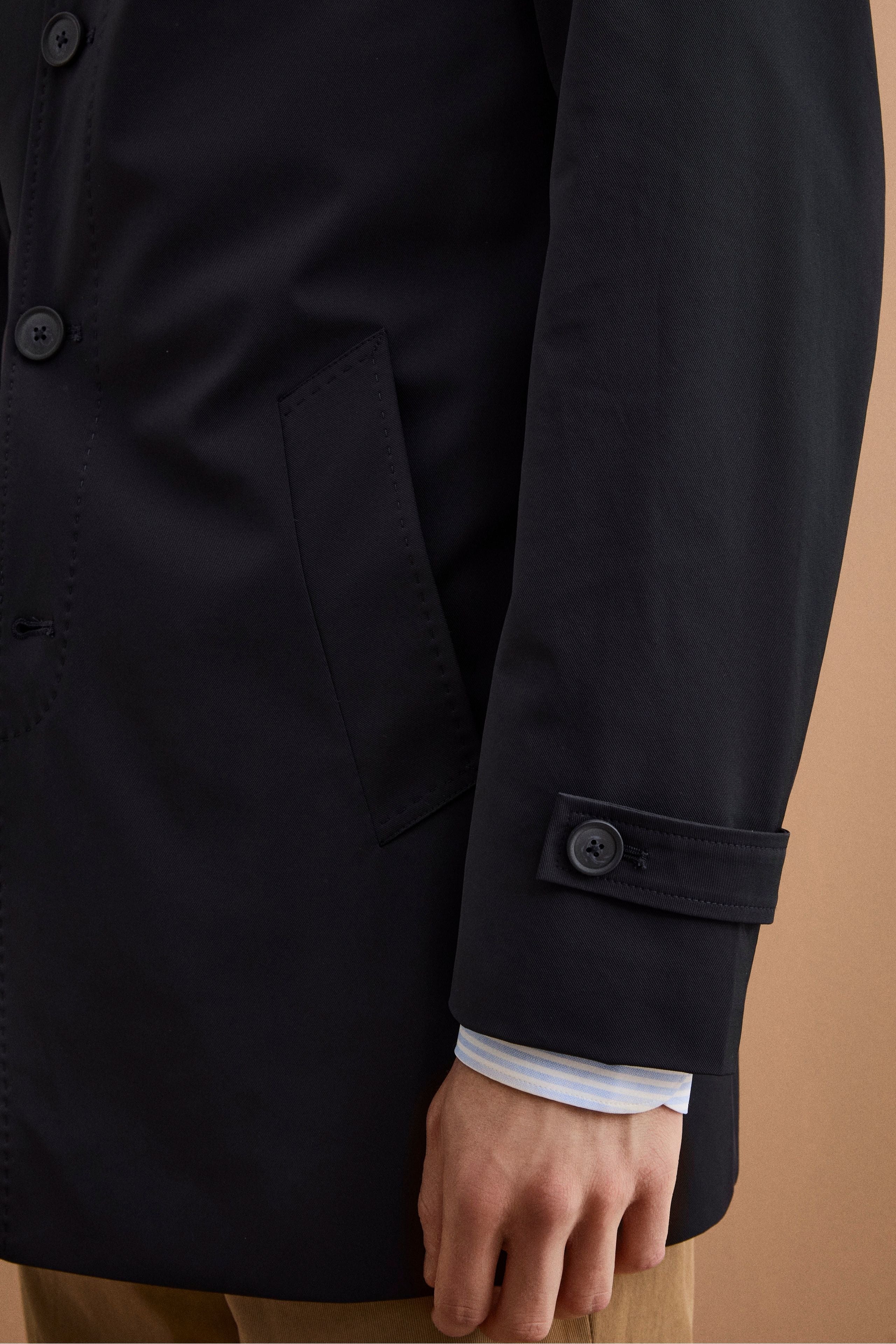 Herren Kurzer Wasserdichter Gefütterter Trenchcoat - BLAU