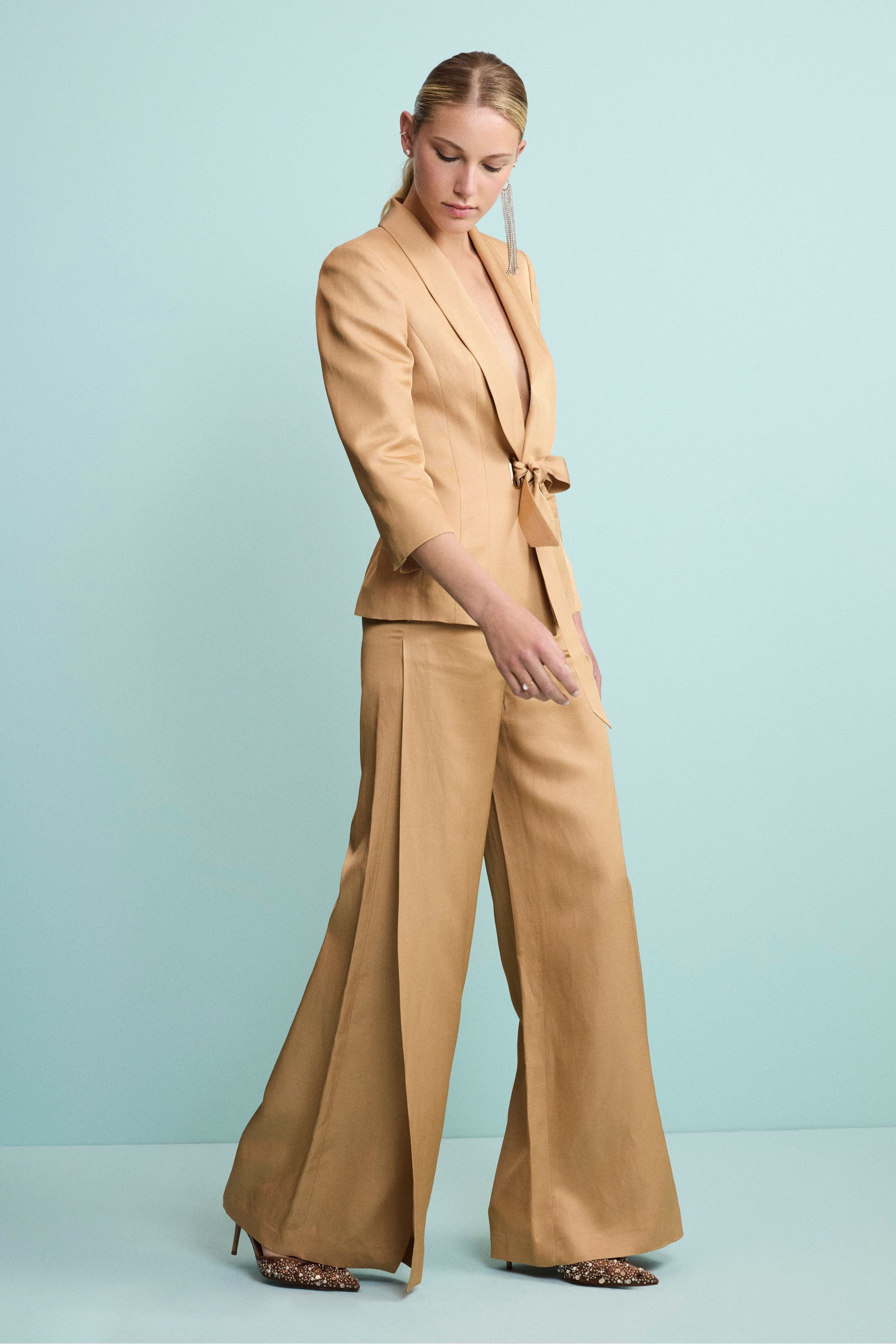 Pantalone Aperto Elegante in Misto Lino - ORO