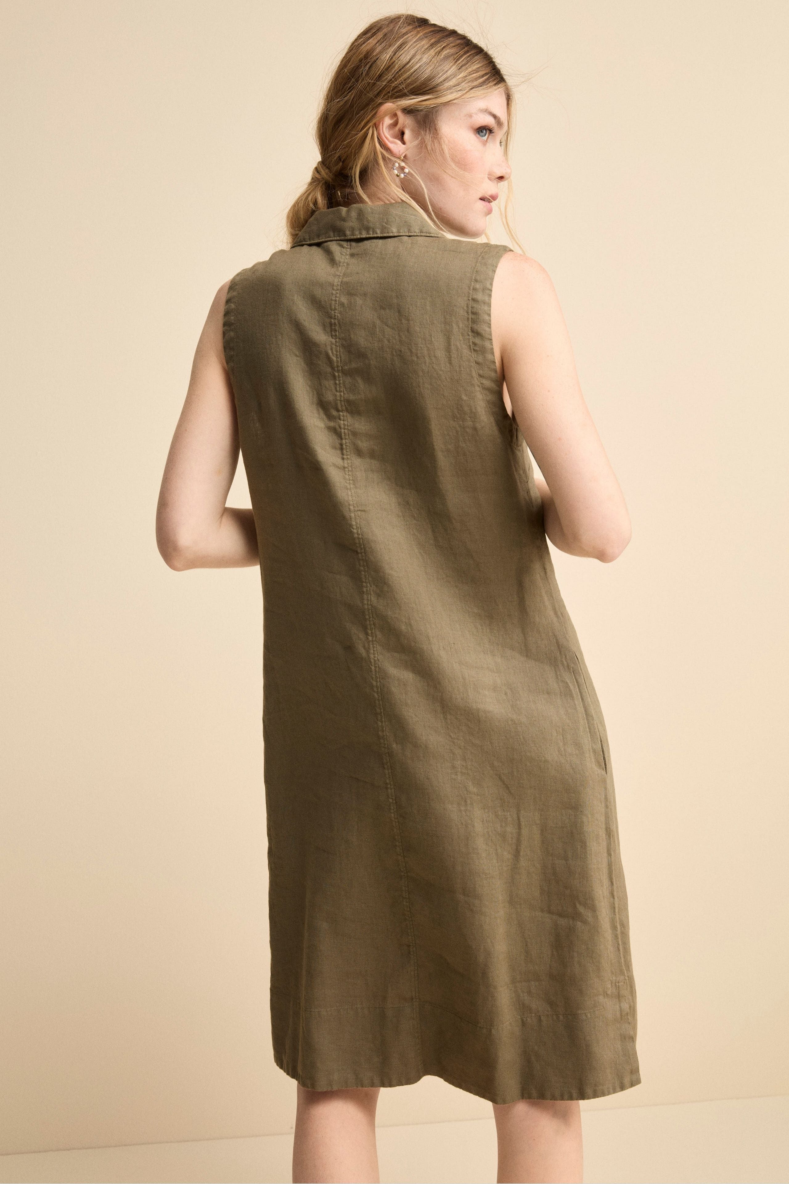 Abito Chemisier Smanicato in Lino - VERDE MILITARE